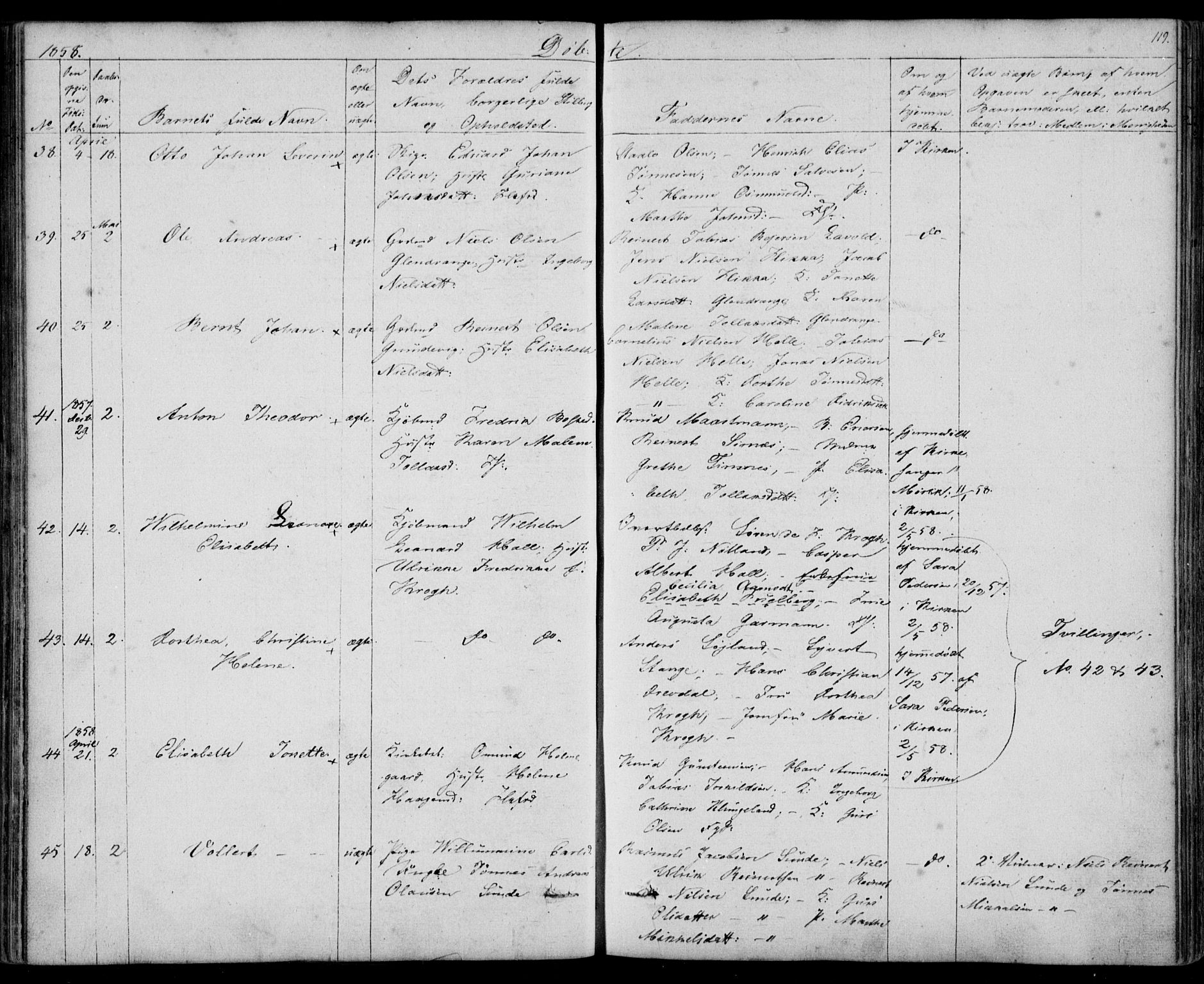 Flekkefjord sokneprestkontor, AV/SAK-1111-0012/F/Fb/Fbc/L0005: Klokkerbok nr. B 5, 1846-1866, s. 119