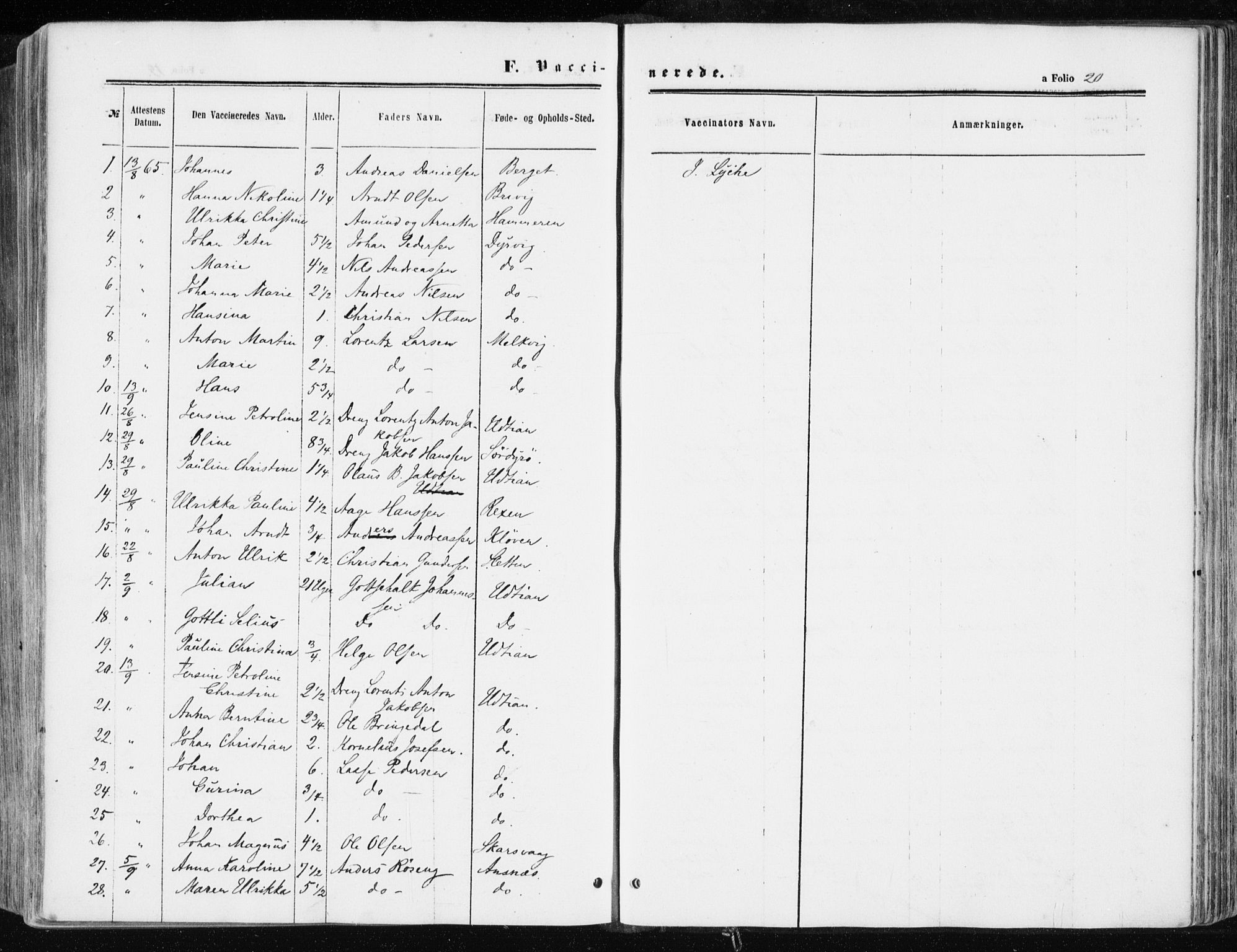 Ministerialprotokoller, klokkerbøker og fødselsregistre - Sør-Trøndelag, SAT/A-1456/634/L0531: Ministerialbok nr. 634A07, 1861-1870, s. 20