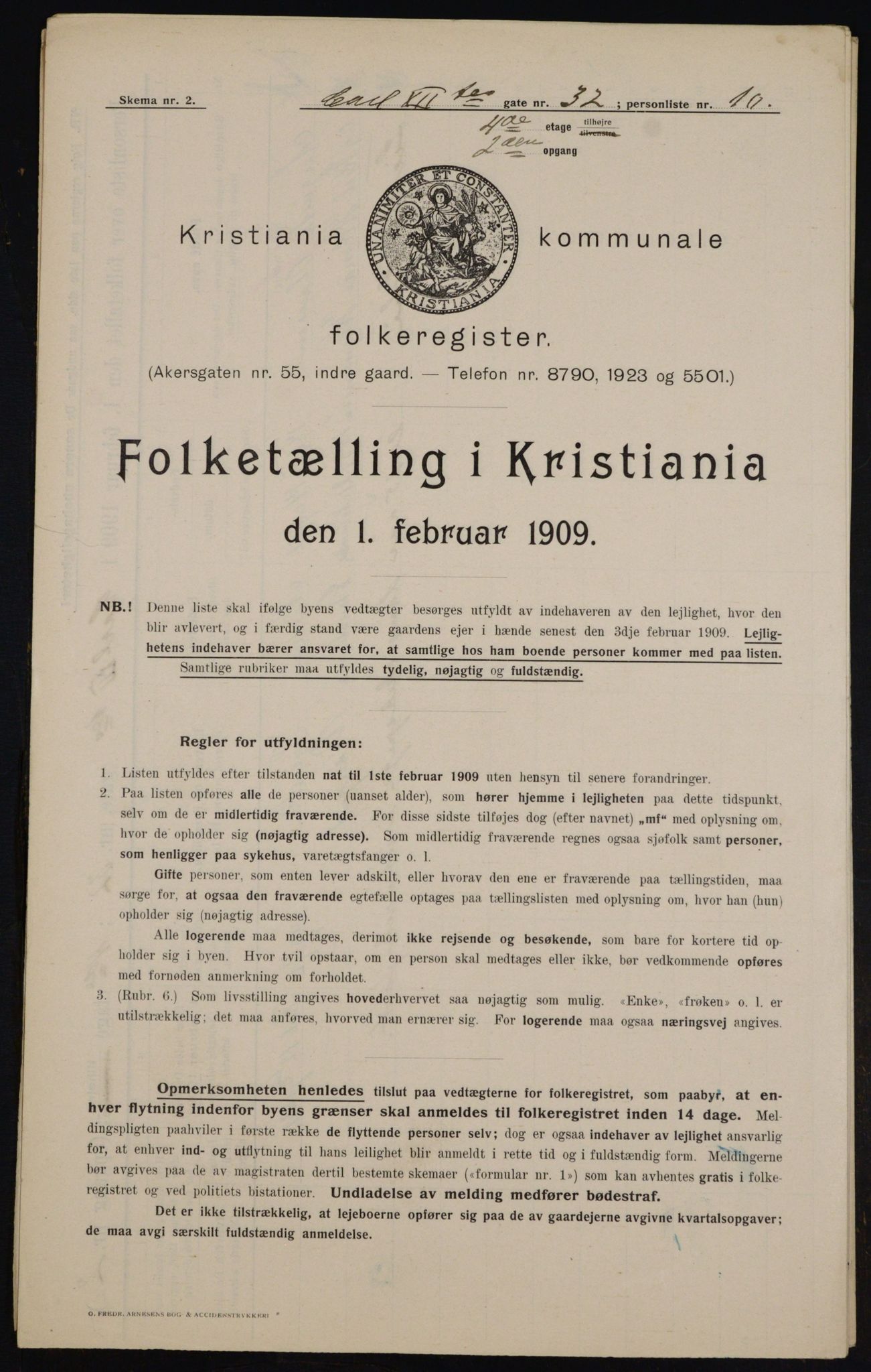 OBA, Kommunal folketelling 1.2.1909 for Kristiania kjøpstad, 1909, s. 44398