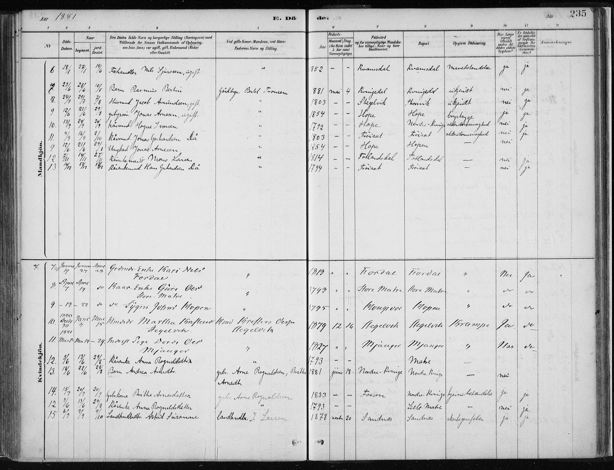 Masfjorden Sokneprestembete, SAB/A-77001: Ministerialbok nr. B  1, 1876-1899, s. 235