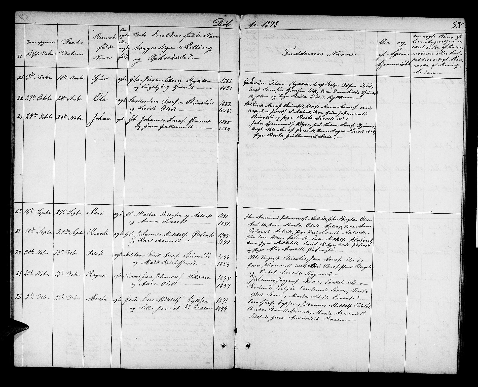 Kvam sokneprestembete, AV/SAB-A-76201/H/Hab: Klokkerbok nr. C 2, 1863-1880, s. 58