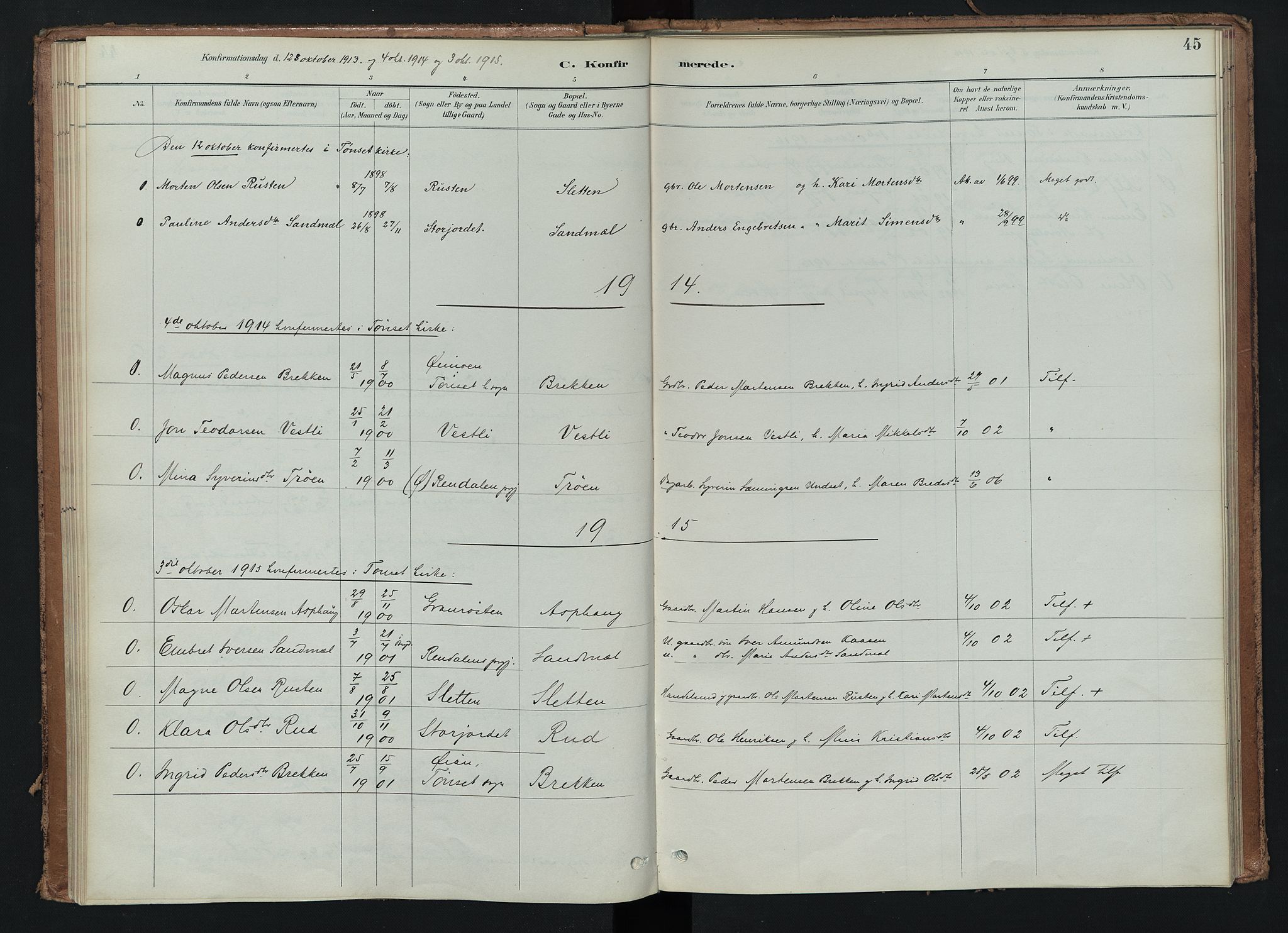 Tynset prestekontor, SAH/PREST-058/H/Ha/Haa/L0024: Ministerialbok nr. 24, 1885-1916, s. 45