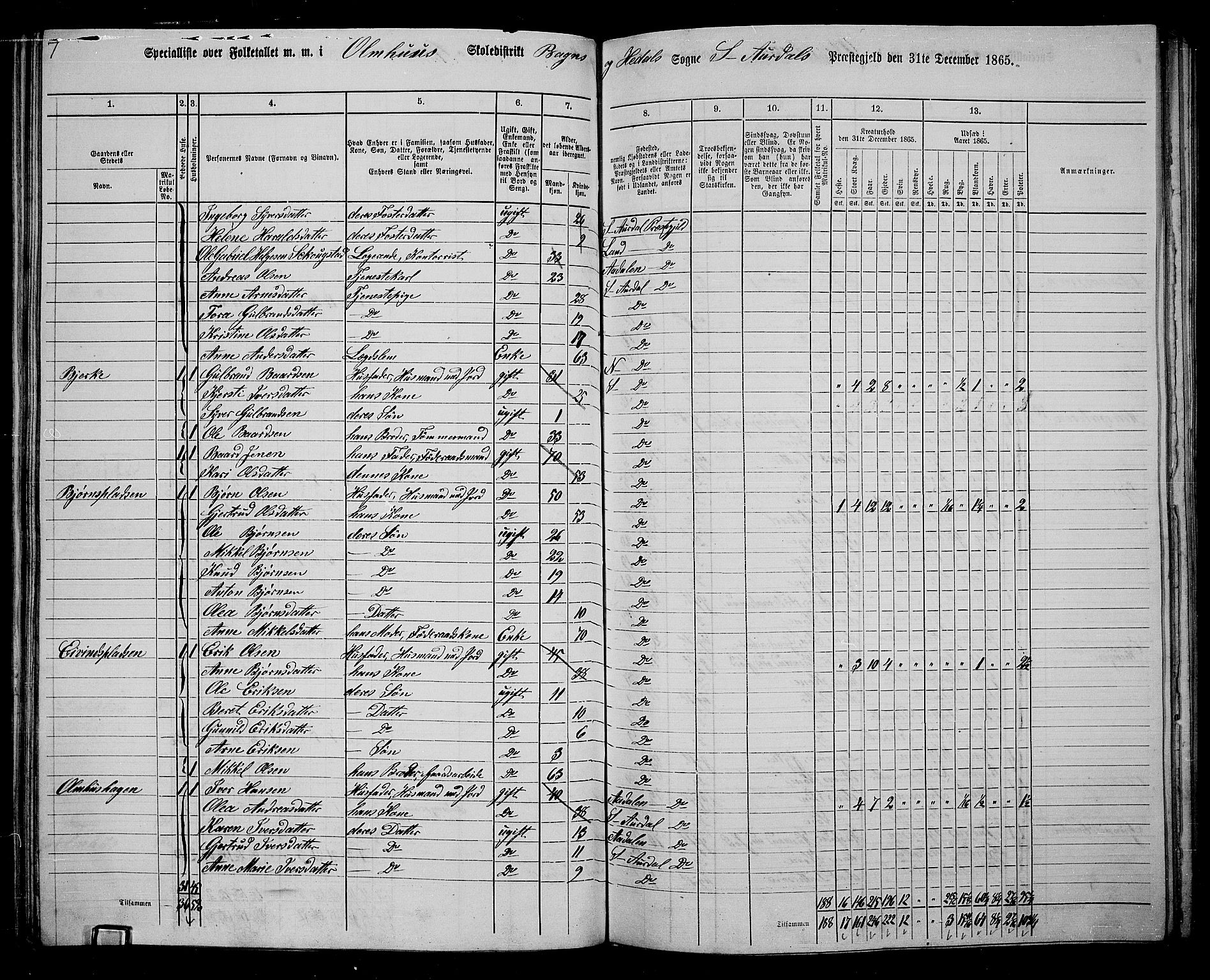 RA, Folketelling 1865 for 0540P Sør-Aurdal prestegjeld, 1865, s. 105