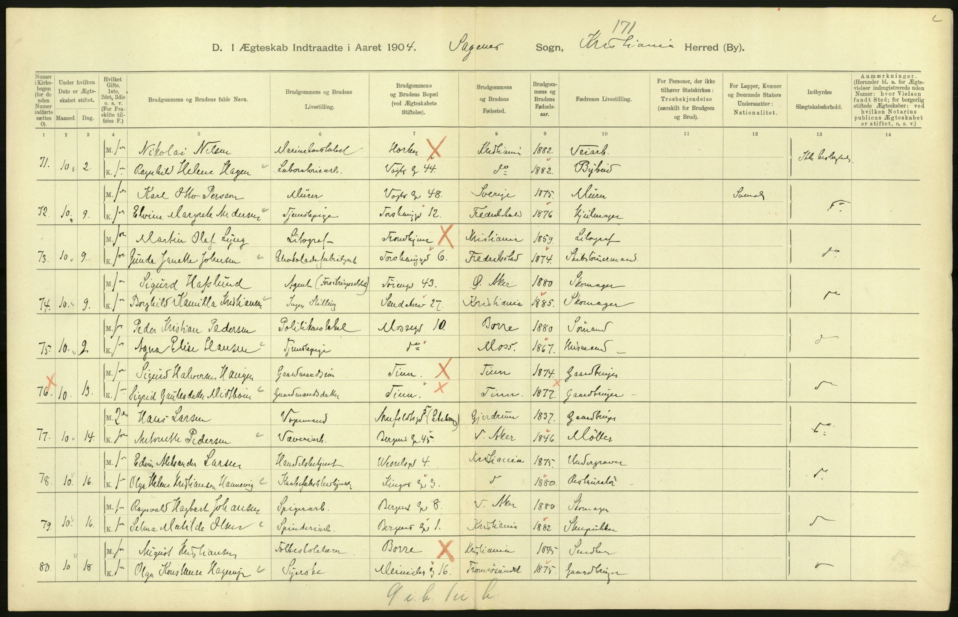 Statistisk sentralbyrå, Sosiodemografiske emner, Befolkning, AV/RA-S-2228/D/Df/Dfa/Dfab/L0004: Kristiania: Gifte, døde, 1904, s. 192