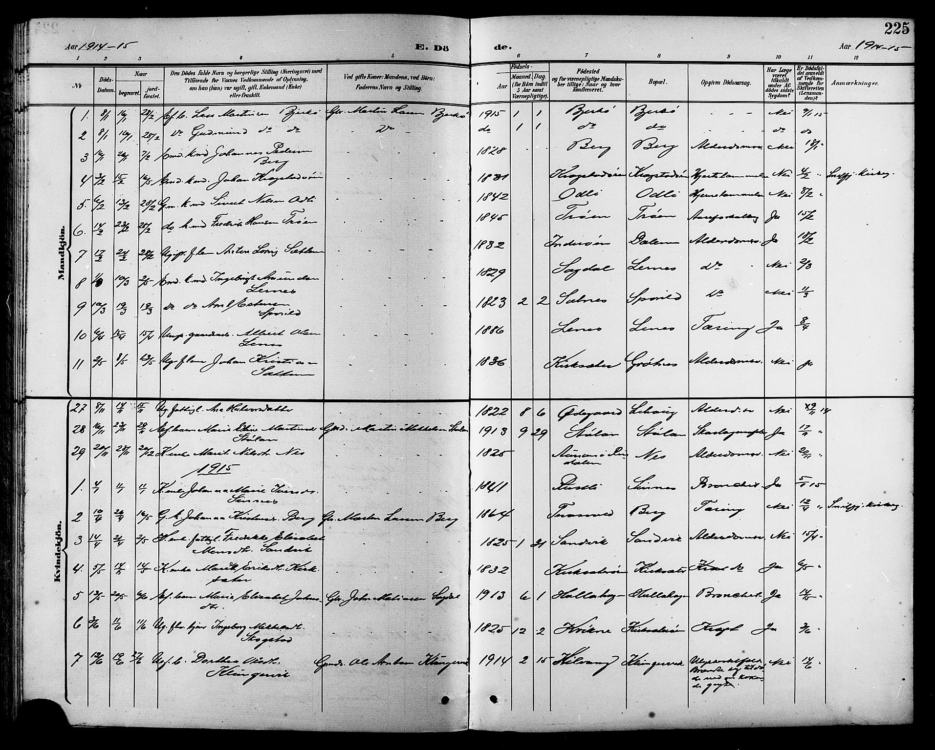 Ministerialprotokoller, klokkerbøker og fødselsregistre - Sør-Trøndelag, SAT/A-1456/630/L0505: Klokkerbok nr. 630C03, 1899-1914, s. 225