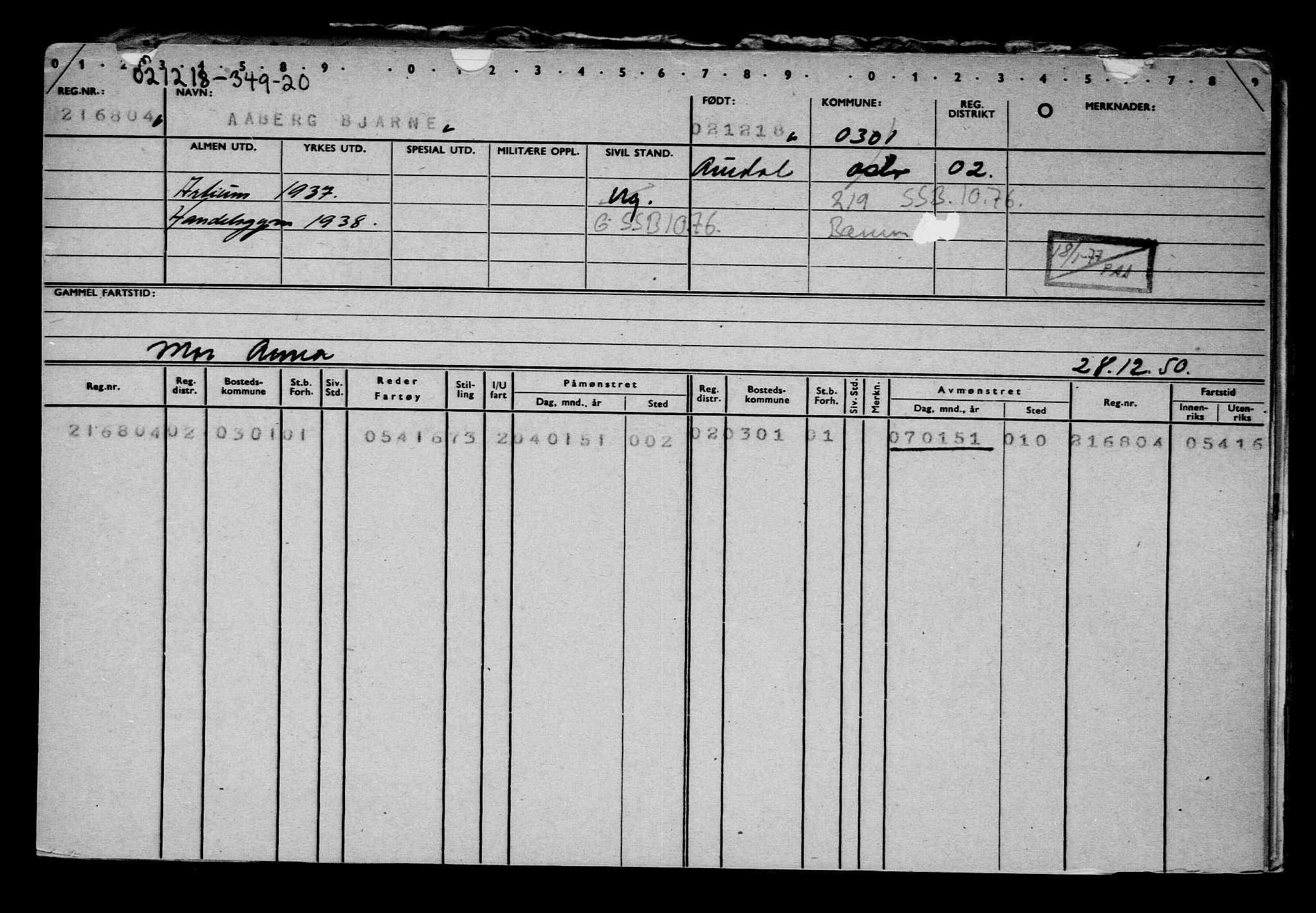 Direktoratet for sjømenn, RA/S-3545/G/Gb/L0164: Hovedkort, 1918, s. 440