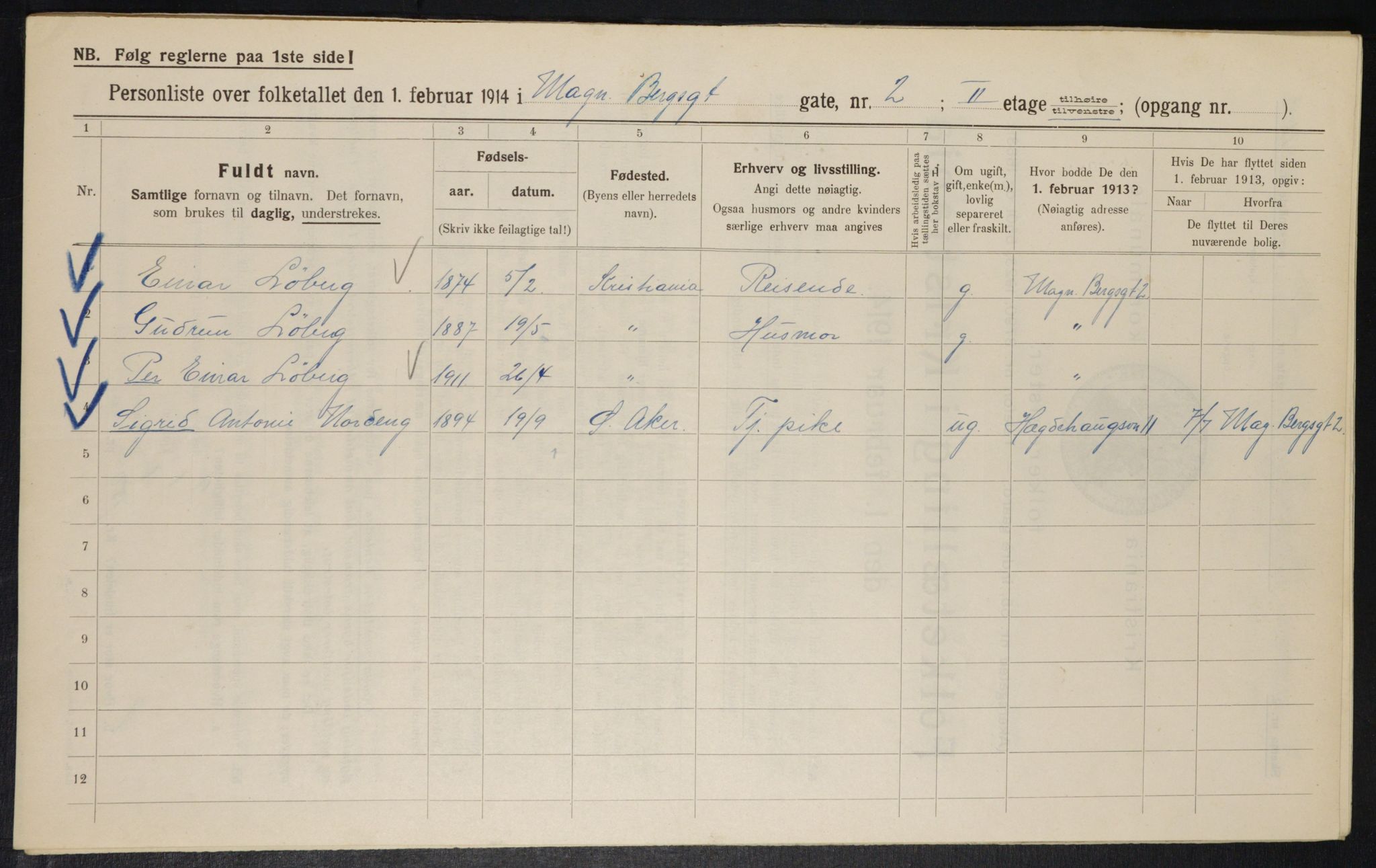 OBA, Kommunal folketelling 1.2.1914 for Kristiania, 1914, s. 58991