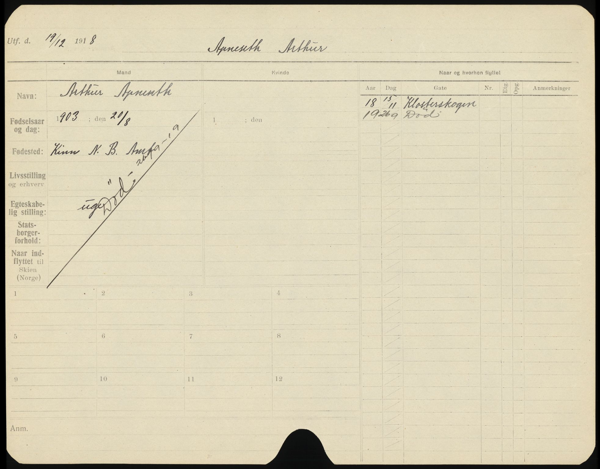 Skien folkeregister, SAKO/A-425/H/Ha/L0001: Døde, 1916-1929, s. 387