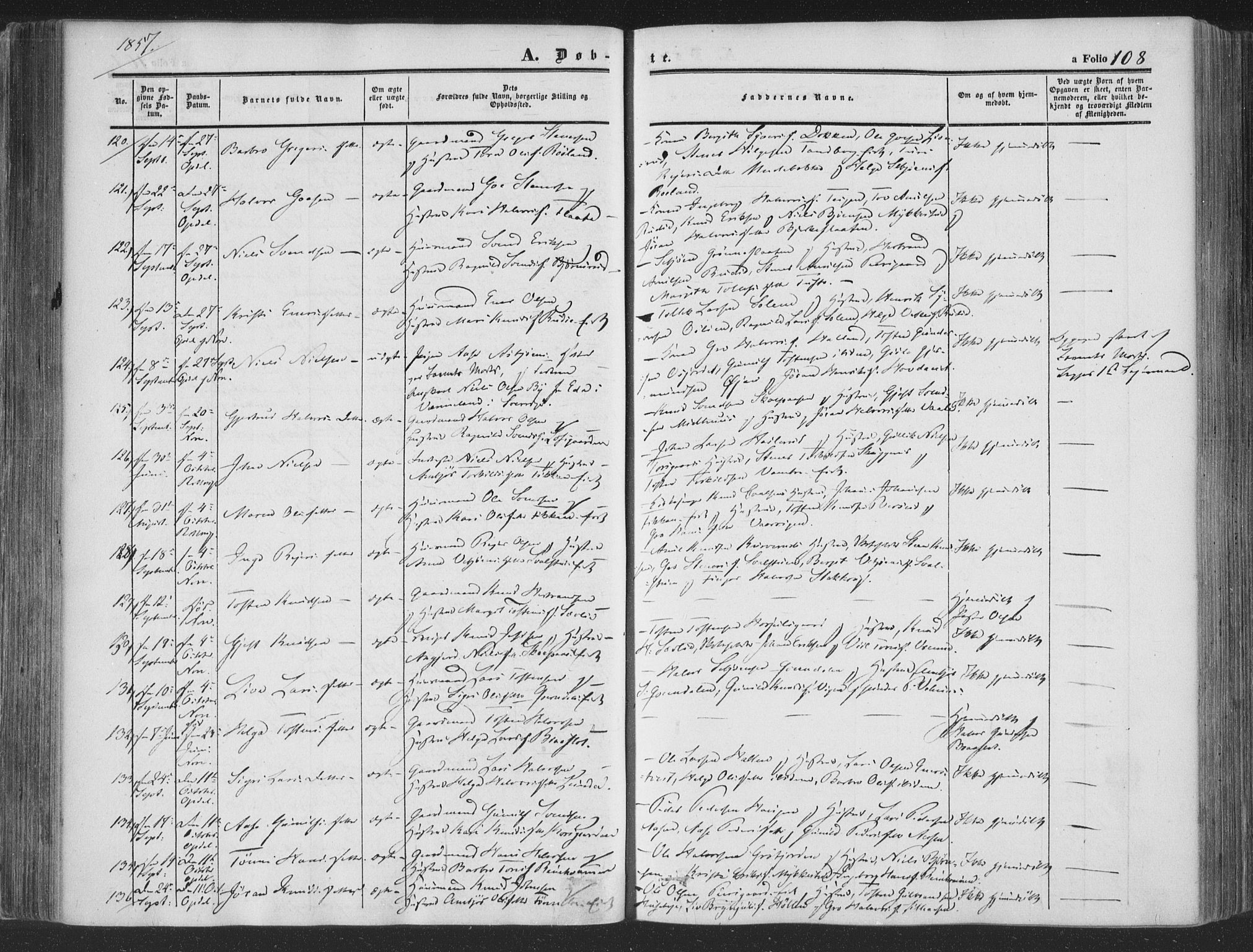 Rollag kirkebøker, AV/SAKO-A-240/F/Fa/L0008: Ministerialbok nr. I 8, 1847-1860, s. 108
