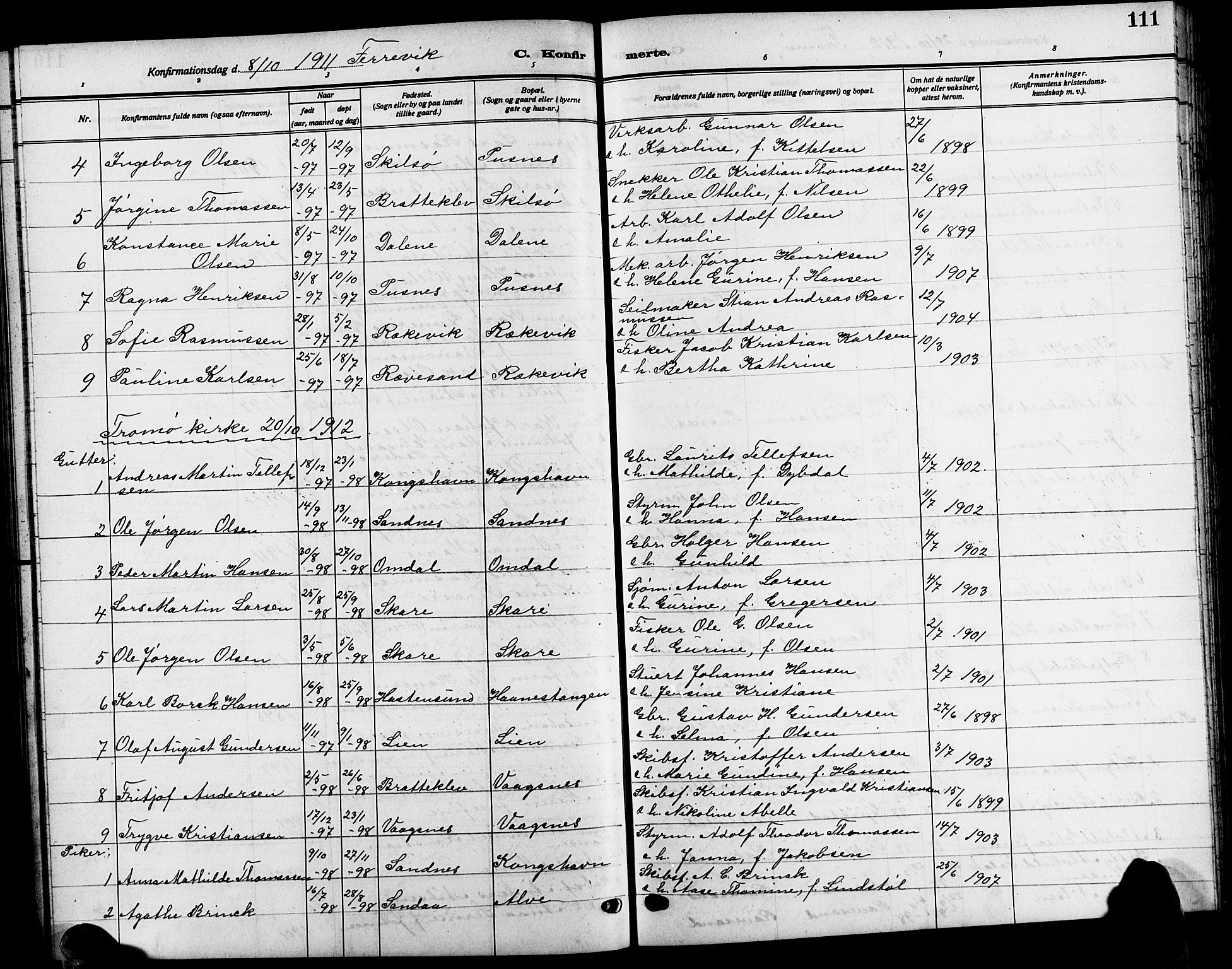 Tromøy sokneprestkontor, AV/SAK-1111-0041/F/Fb/L0007: Klokkerbok nr. B 7, 1908-1925, s. 111