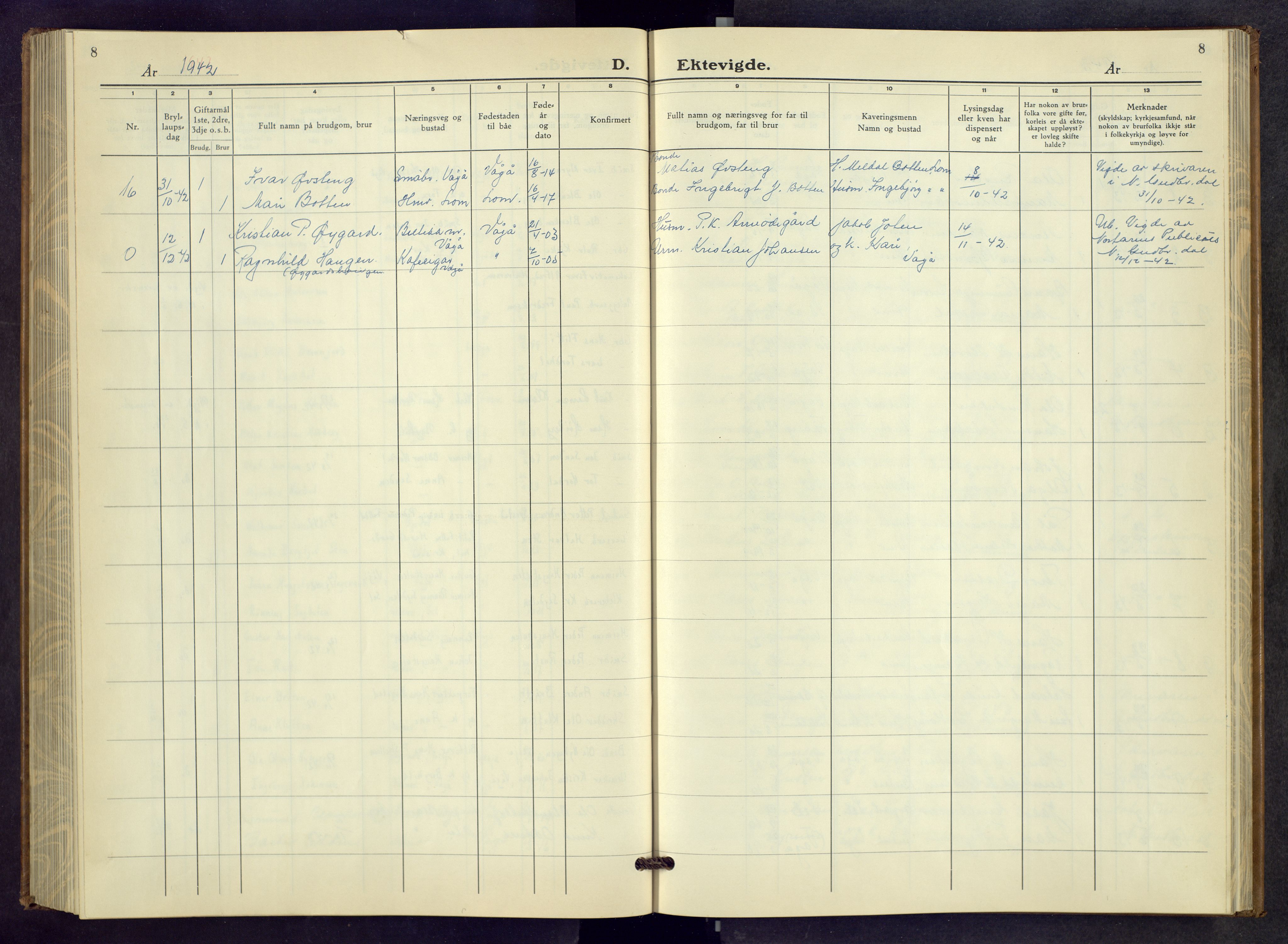 Vågå prestekontor, AV/SAH-PREST-076/H/Ha/Hab/L0003: Klokkerbok nr. 3, 1940-1961, s. 8