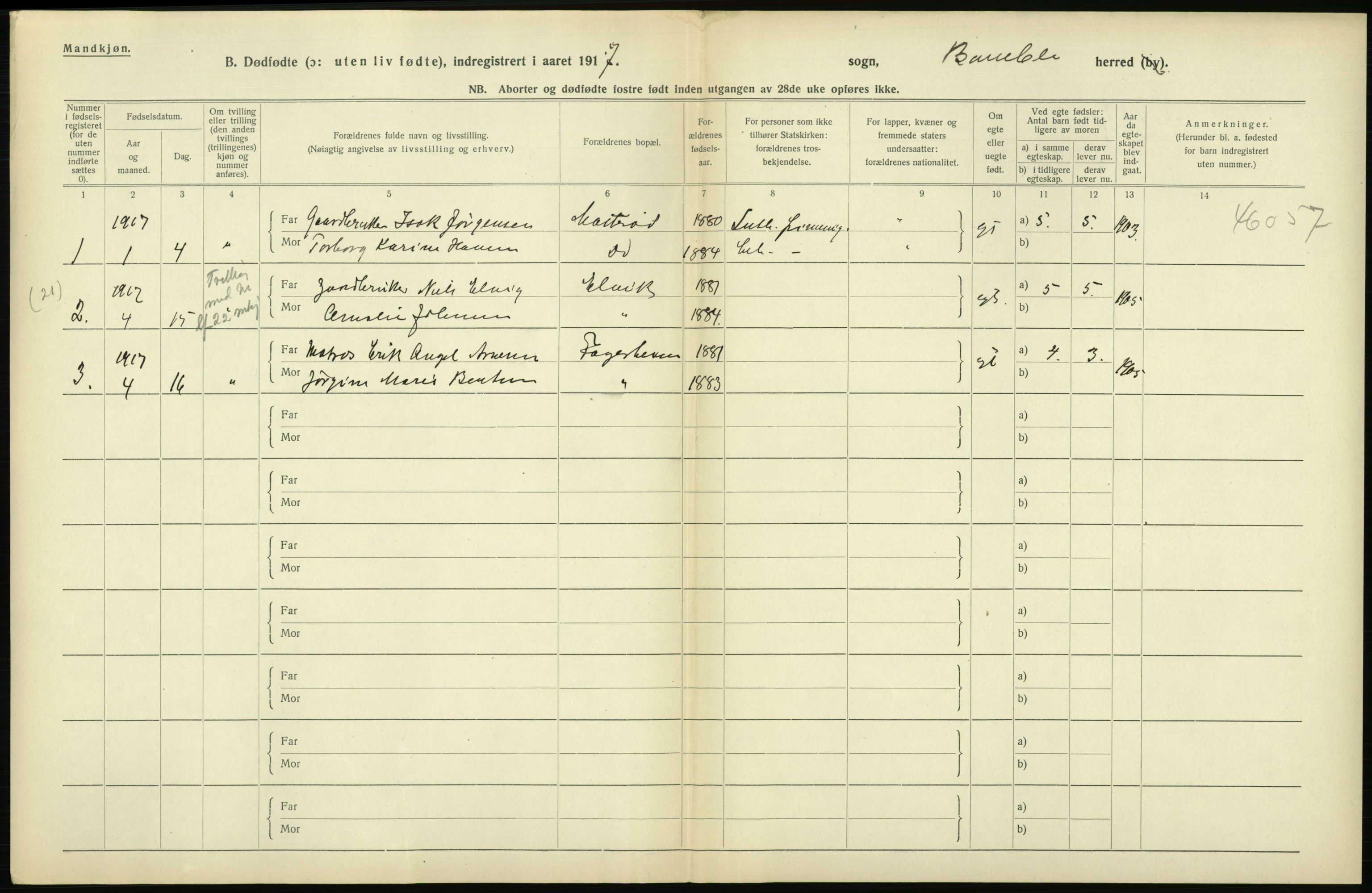 Statistisk sentralbyrå, Sosiodemografiske emner, Befolkning, RA/S-2228/D/Df/Dfb/Dfbg/L0026: Bratsberg amt: Døde, dødfødte. Bygder og byer., 1917, s. 484