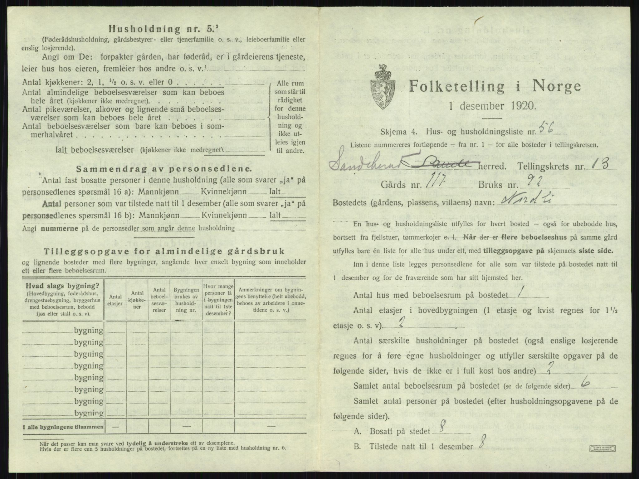 SAKO, Folketelling 1920 for 0724 Sandeherred herred, 1920, s. 2847