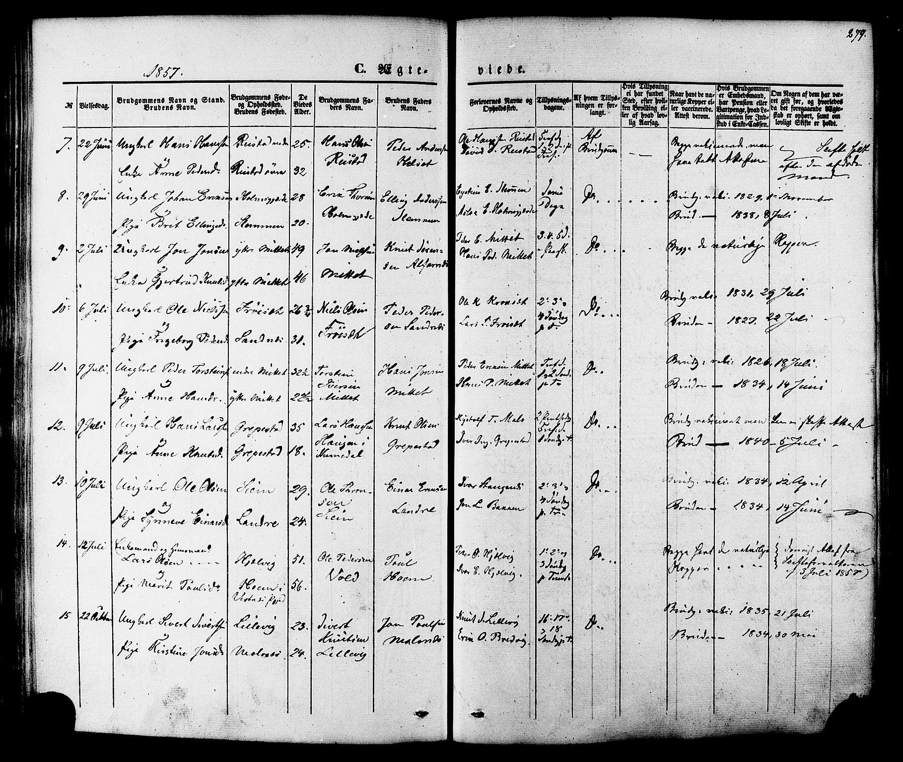 Ministerialprotokoller, klokkerbøker og fødselsregistre - Møre og Romsdal, SAT/A-1454/547/L0603: Ministerialbok nr. 547A05, 1846-1877, s. 279