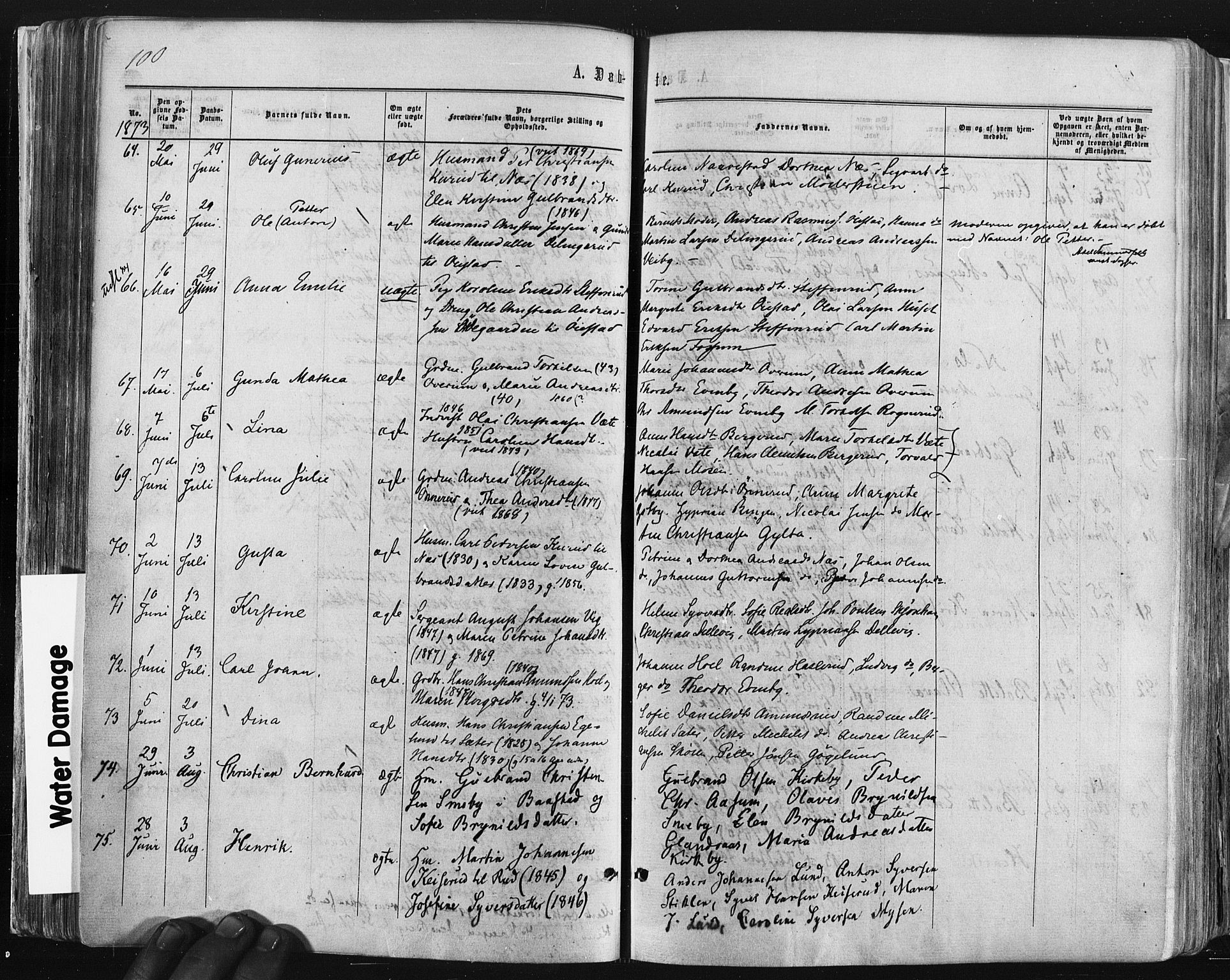 Trøgstad prestekontor Kirkebøker, AV/SAO-A-10925/F/Fa/L0009: Ministerialbok nr. I 9, 1865-1877, s. 100