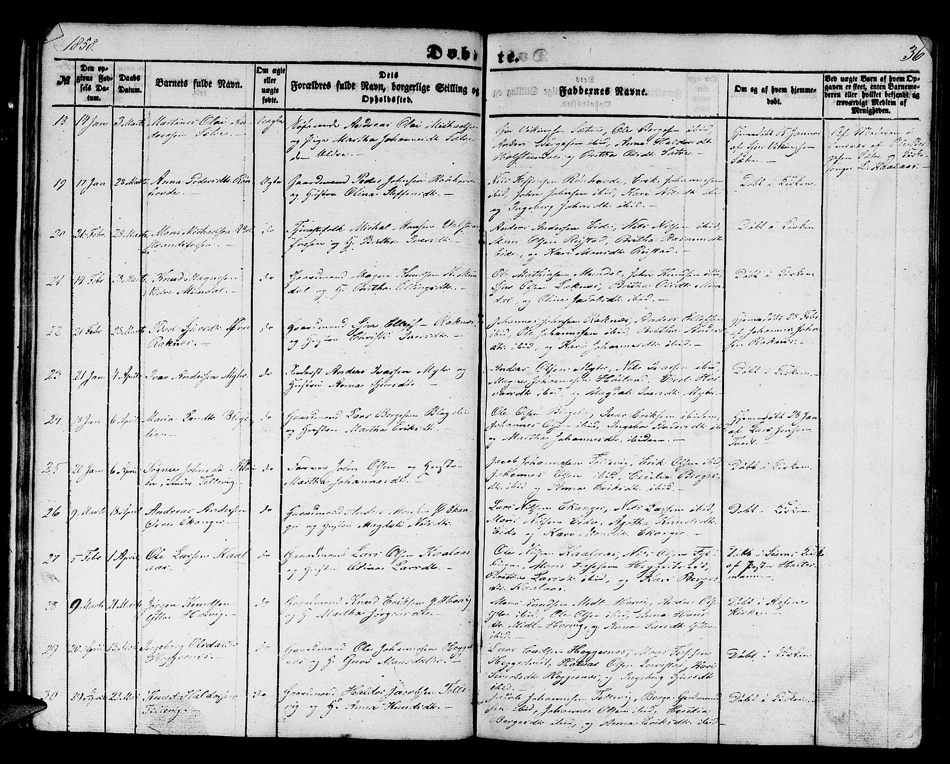 Hamre sokneprestembete, AV/SAB-A-75501/H/Ha/Hab: Klokkerbok nr. B 1, 1852-1863, s. 36