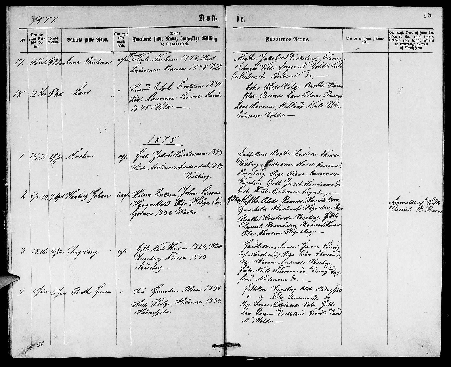 Rennesøy sokneprestkontor, AV/SAST-A -101827/H/Ha/Hab/L0005: Klokkerbok nr. B 5, 1871-1890, s. 15