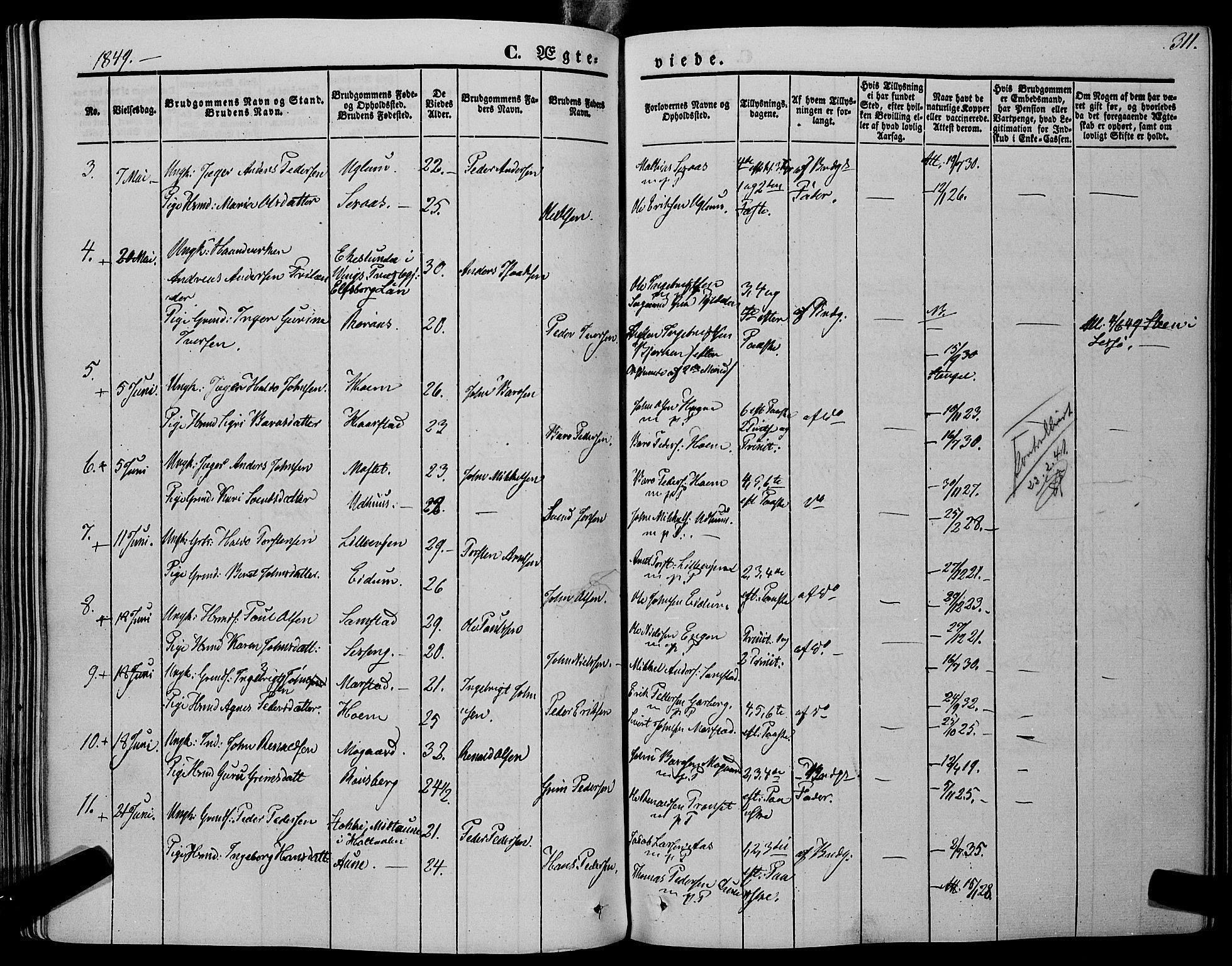 Ministerialprotokoller, klokkerbøker og fødselsregistre - Sør-Trøndelag, SAT/A-1456/695/L1145: Ministerialbok nr. 695A06 /1, 1843-1859, s. 311