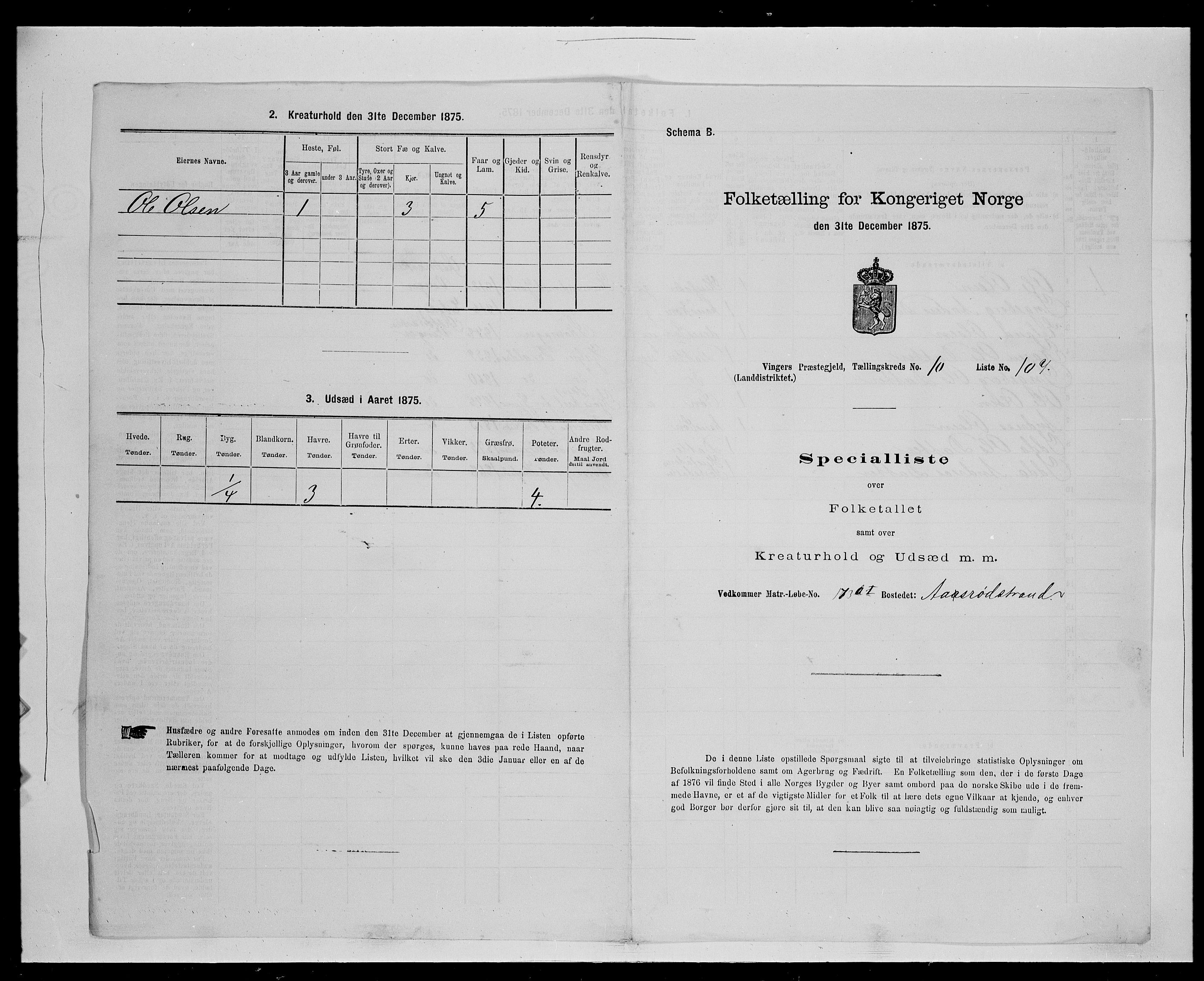 SAH, Folketelling 1875 for 0421L Vinger prestegjeld, Vinger sokn og Austmarka sokn, 1875, s. 1816