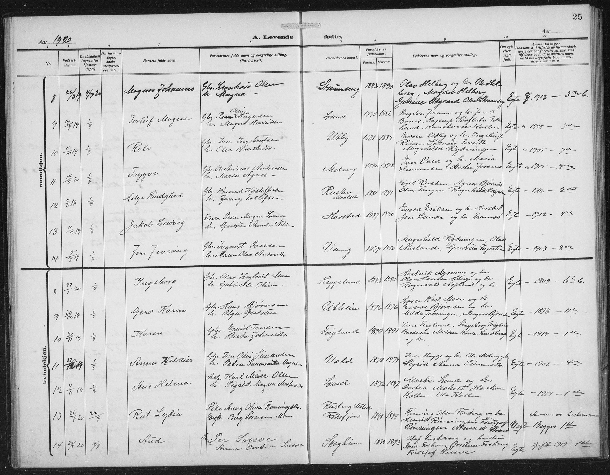 Målselv sokneprestembete, AV/SATØ-S-1311/G/Ga/Gab/L0009klokker: Klokkerbok nr. 9, 1913-1941, s. 25