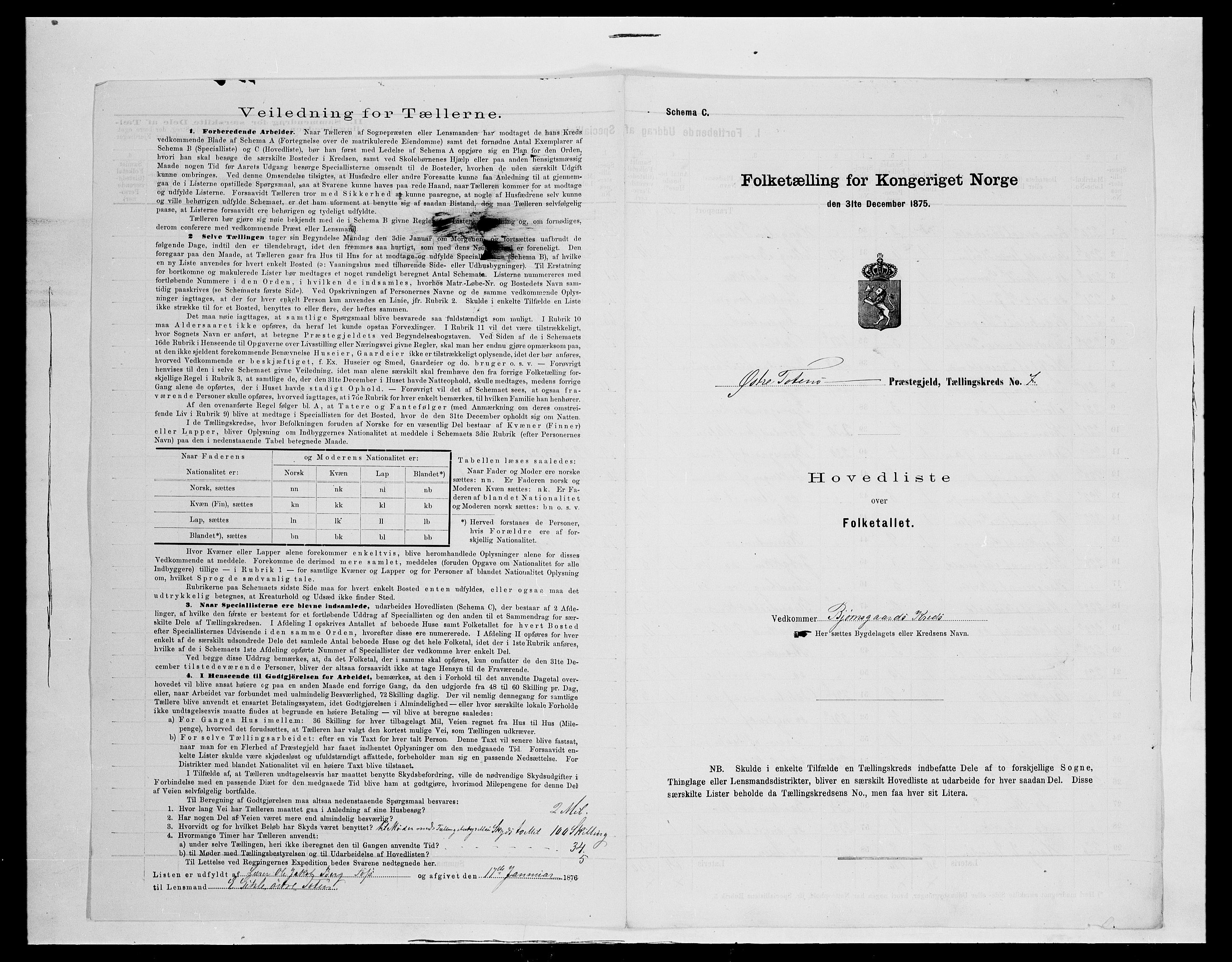 SAH, Folketelling 1875 for 0528P Østre Toten prestegjeld, 1875, s. 50