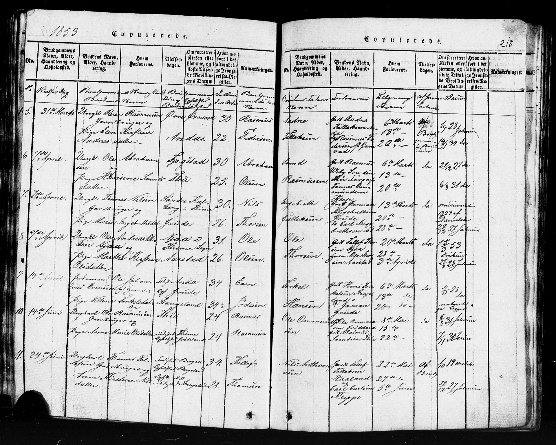 Klepp sokneprestkontor, AV/SAST-A-101803/001/3/30BB/L0001: Klokkerbok nr.  B 1, 1816-1859, s. 218