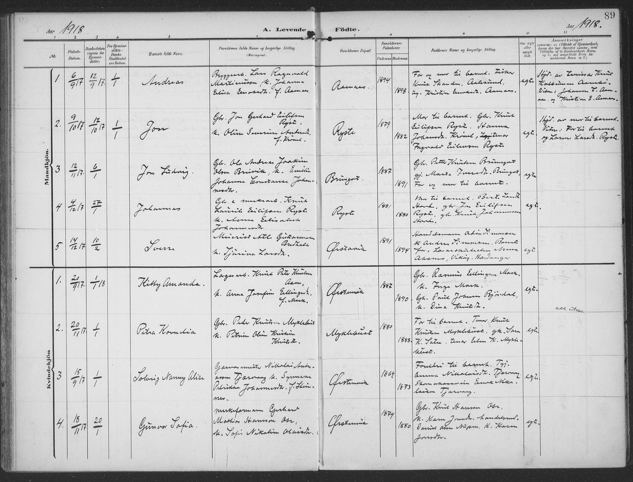 Ministerialprotokoller, klokkerbøker og fødselsregistre - Møre og Romsdal, AV/SAT-A-1454/513/L0178: Ministerialbok nr. 513A05, 1906-1919, s. 89
