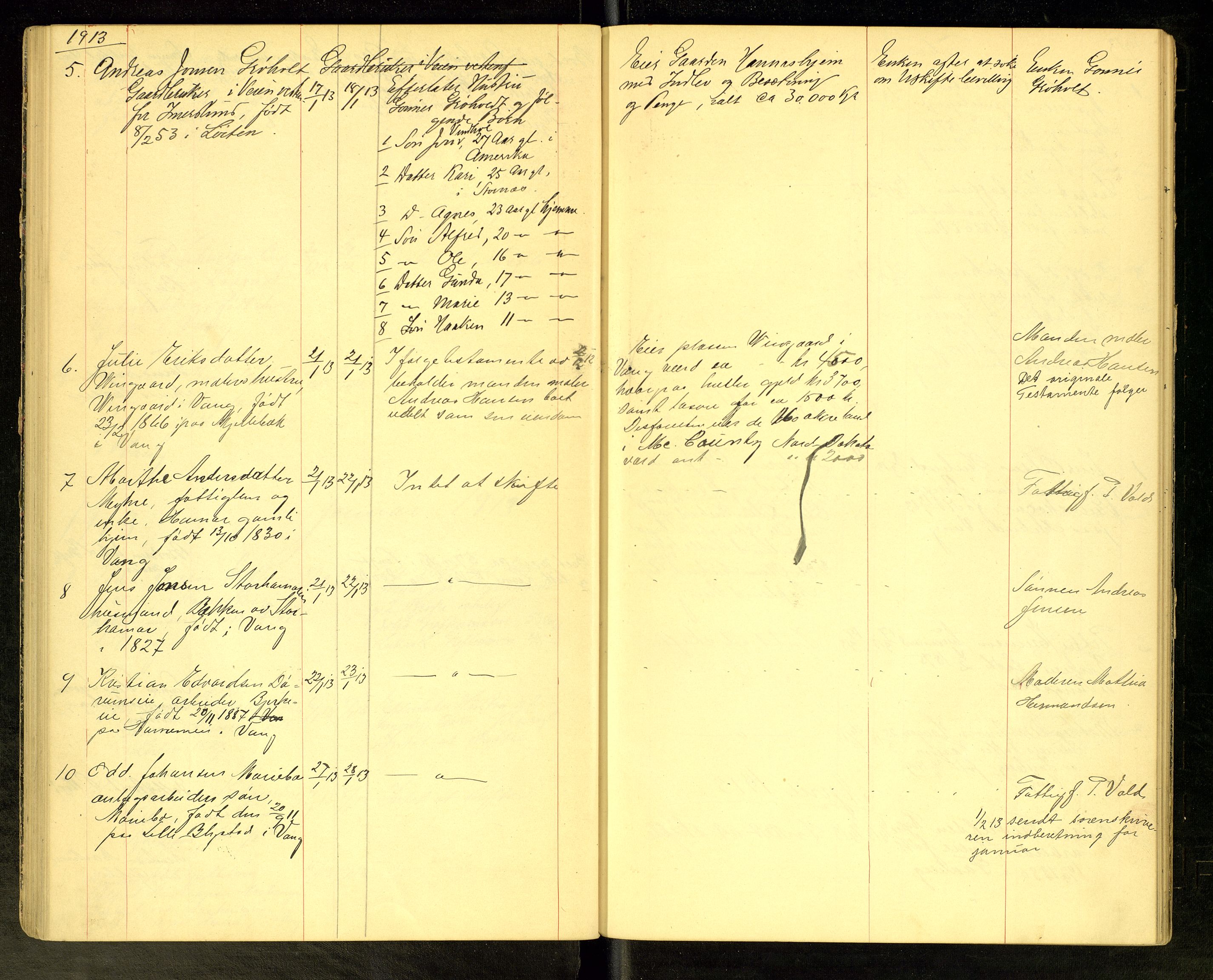 Vang, Hedmark, lensmannskontor, AV/SAH-LHV-018/H/Ha/L0006: Dødsfallsprotokoll, 1908-1915