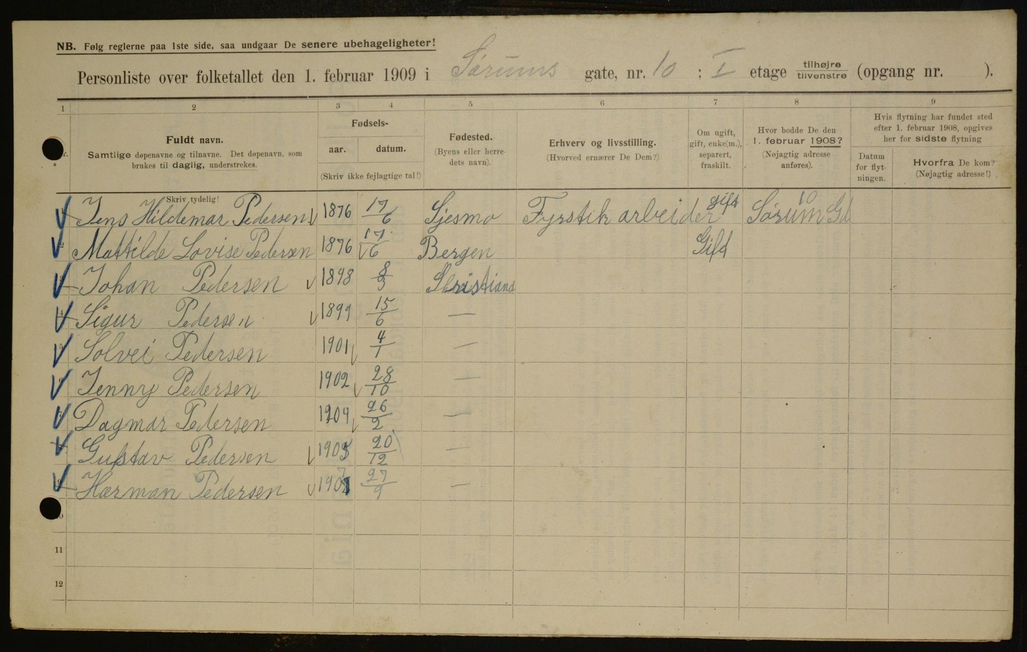 OBA, Kommunal folketelling 1.2.1909 for Kristiania kjøpstad, 1909, s. 96951