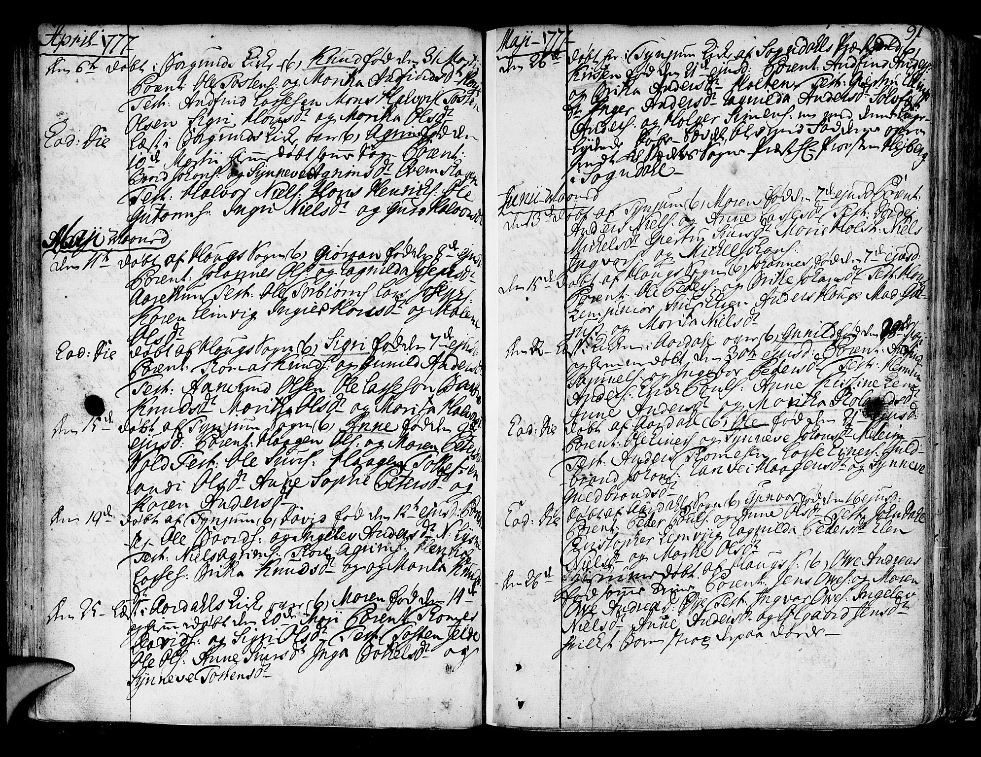 Lærdal sokneprestembete, SAB/A-81201: Ministerialbok nr. A 2, 1752-1782, s. 91