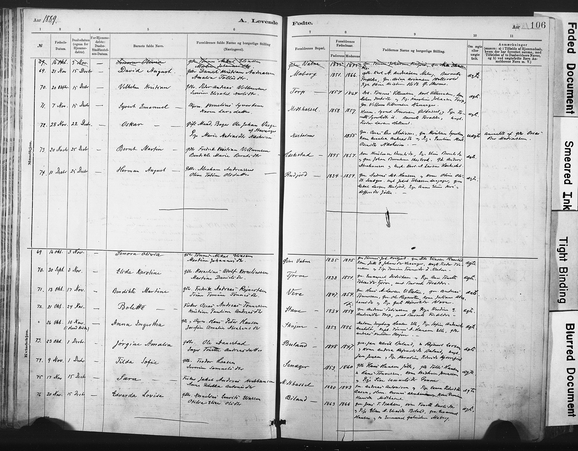 Lista sokneprestkontor, SAK/1111-0027/F/Fa/L0012: Ministerialbok nr. A 12, 1879-1903, s. 106