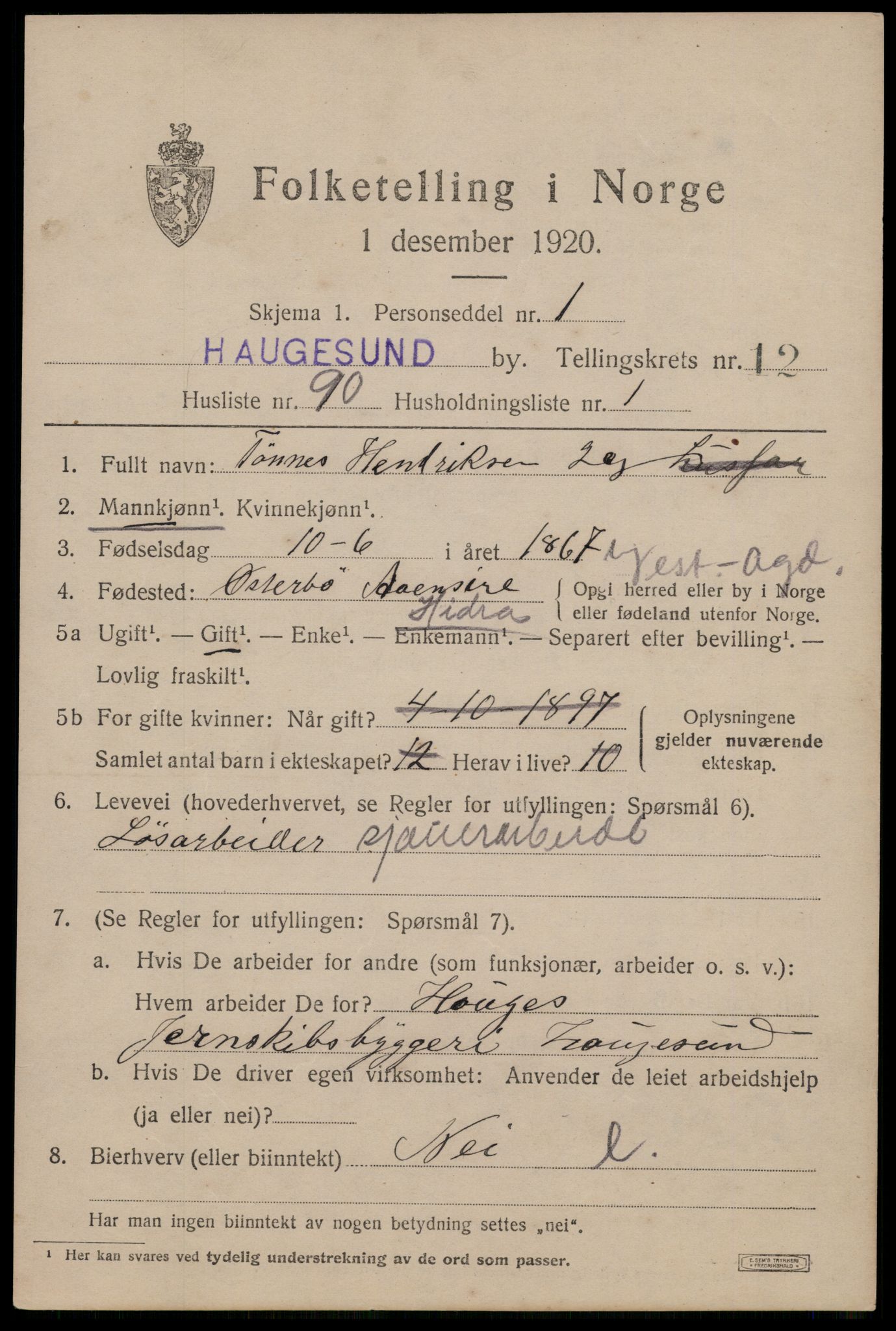 SAST, Folketelling 1920 for 1106 Haugesund kjøpstad, 1920, s. 39689