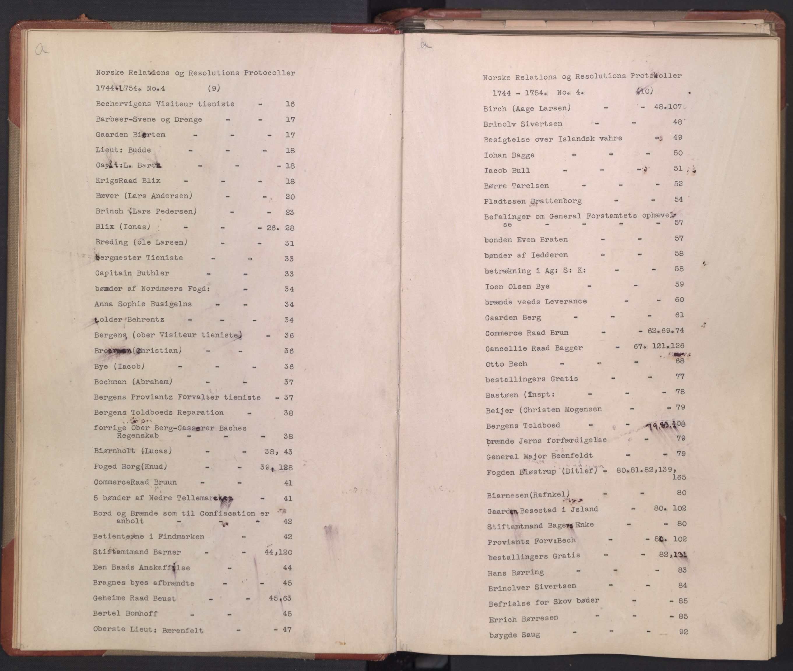 Avskriftsamlingen, AV/RA-EA-4022/F/Fb/L0118: Registratur over norske Relasjons- og resolusjonsprotokoller, 1744-1754, s. 8