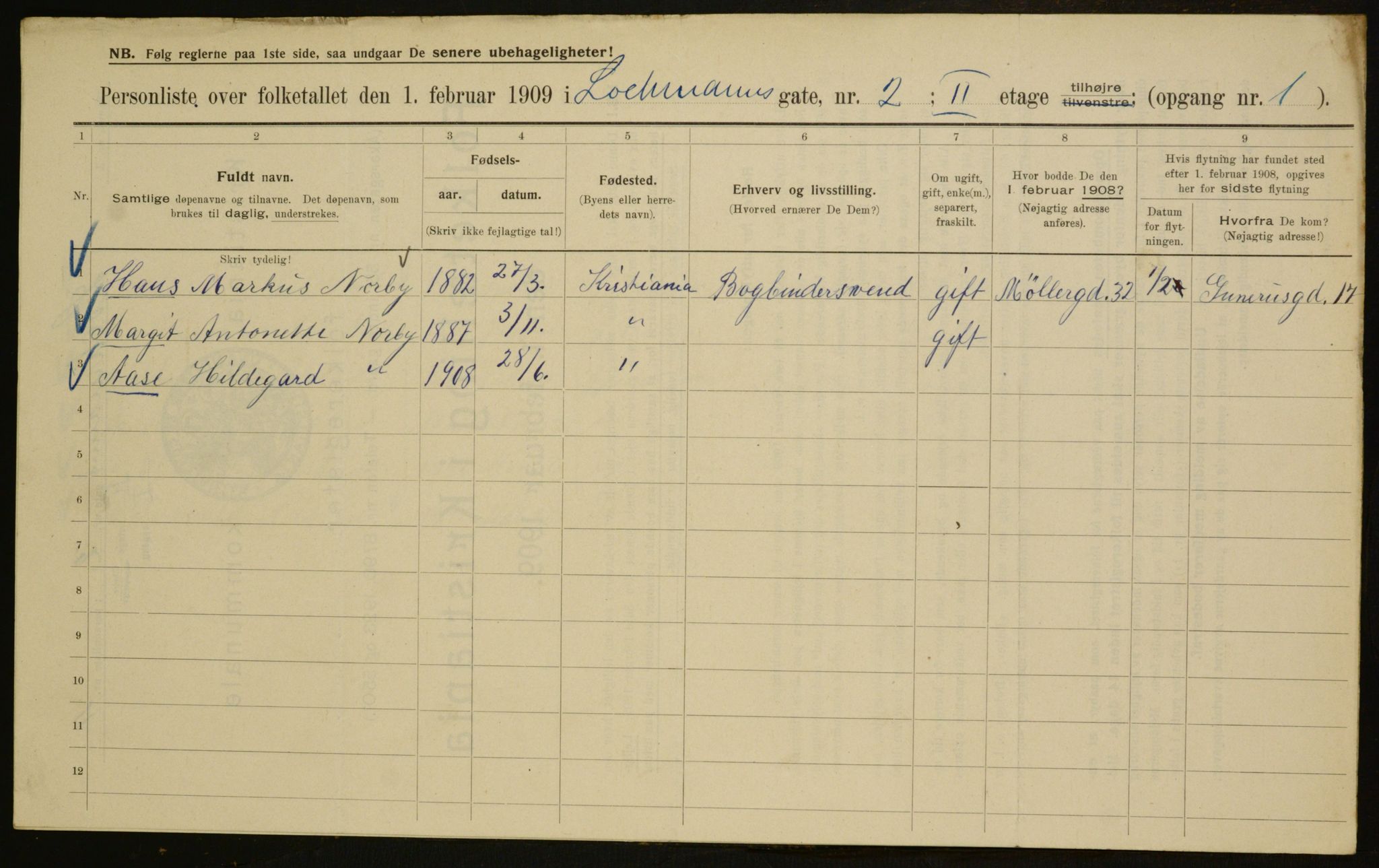 OBA, Kommunal folketelling 1.2.1909 for Kristiania kjøpstad, 1909, s. 74128