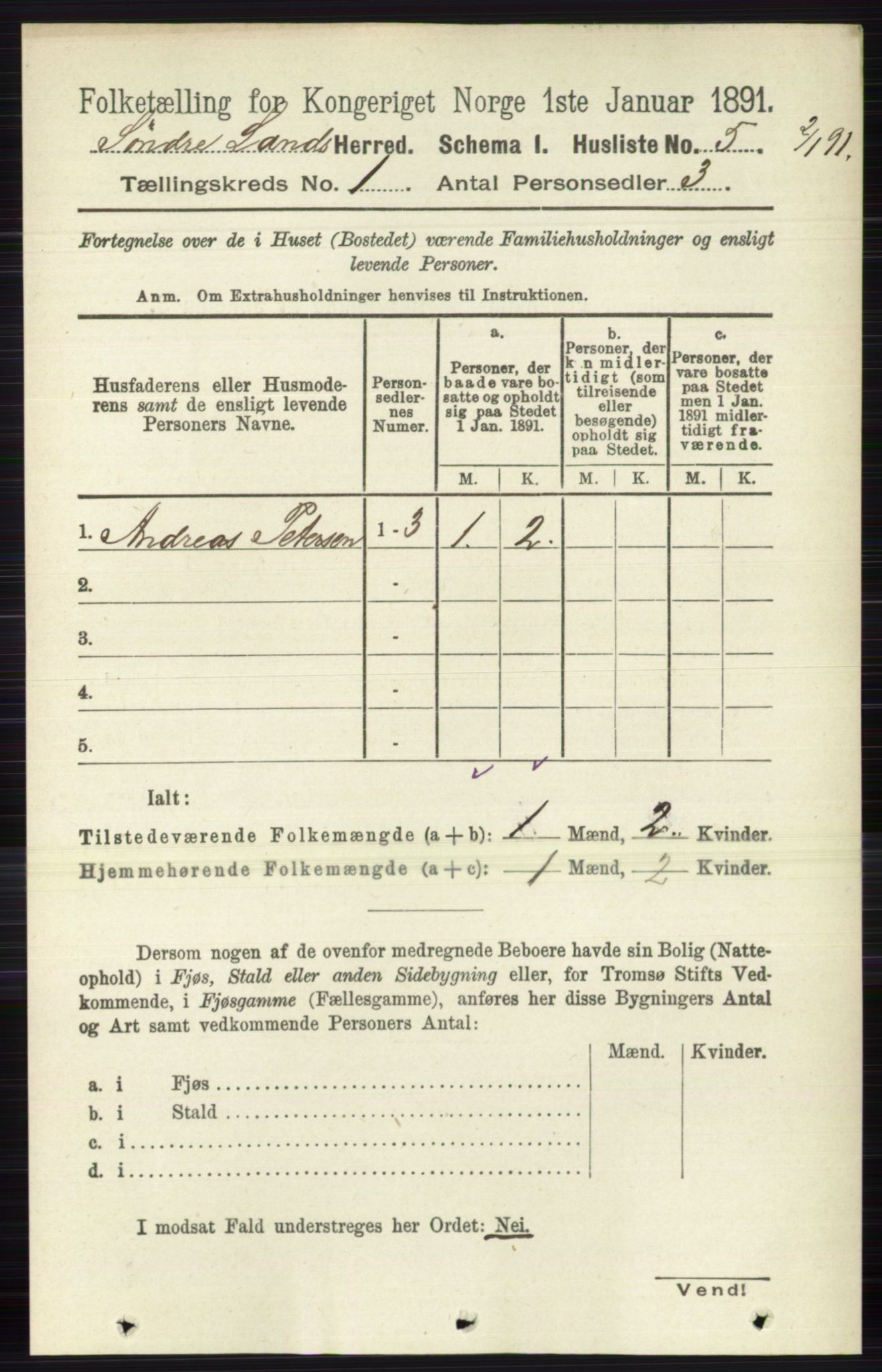 RA, Folketelling 1891 for 0536 Søndre Land herred, 1891, s. 30