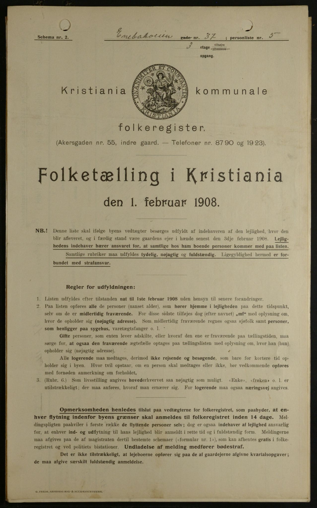 OBA, Kommunal folketelling 1.2.1908 for Kristiania kjøpstad, 1908, s. 19480