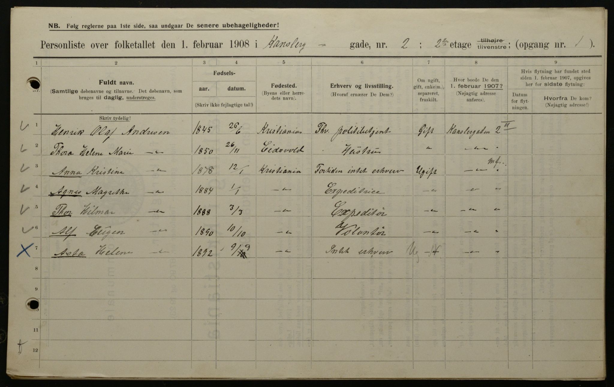 OBA, Kommunal folketelling 1.2.1908 for Kristiania kjøpstad, 1908, s. 42945