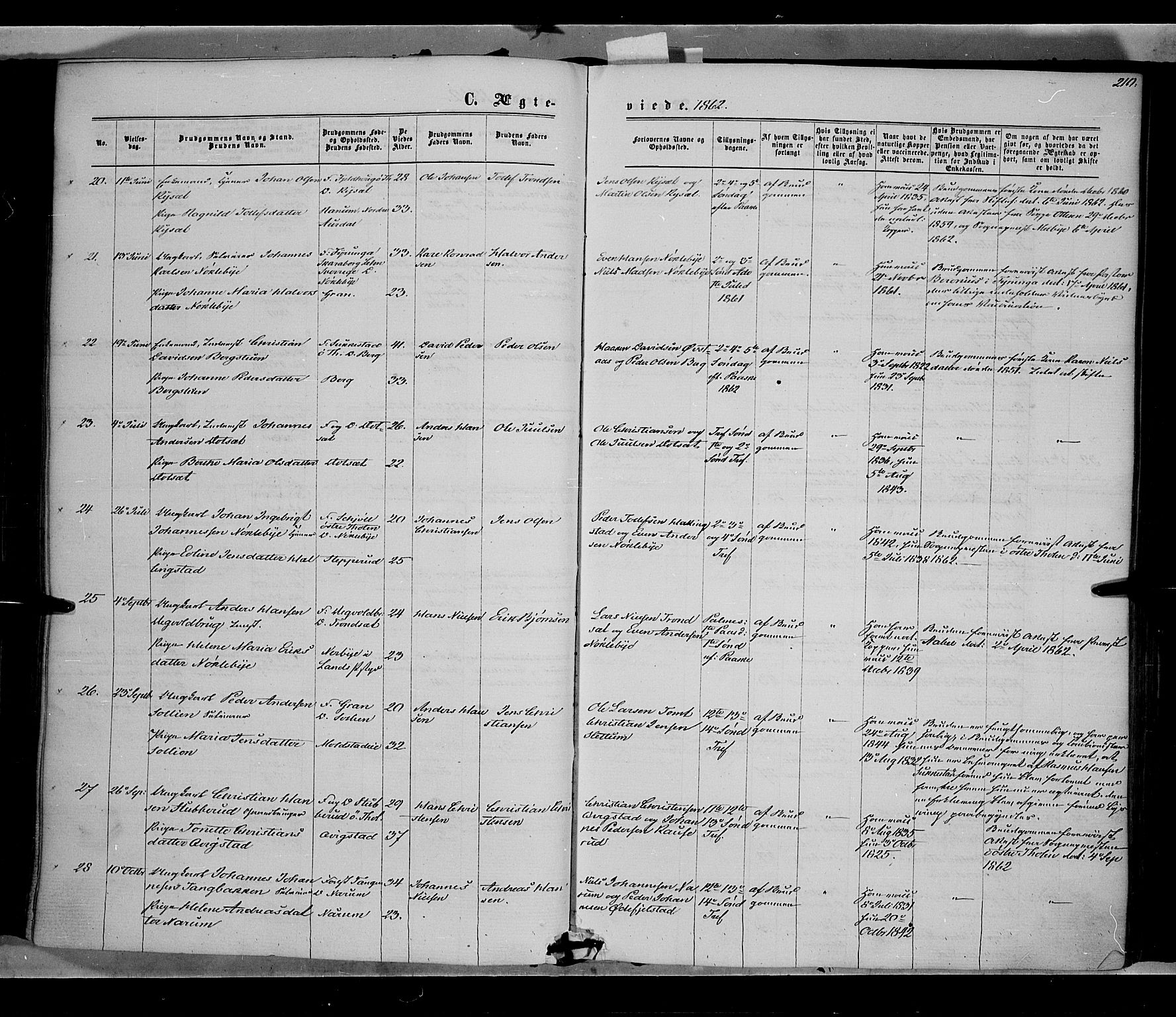 Vestre Toten prestekontor, SAH/PREST-108/H/Ha/Haa/L0007: Ministerialbok nr. 7, 1862-1869, s. 210