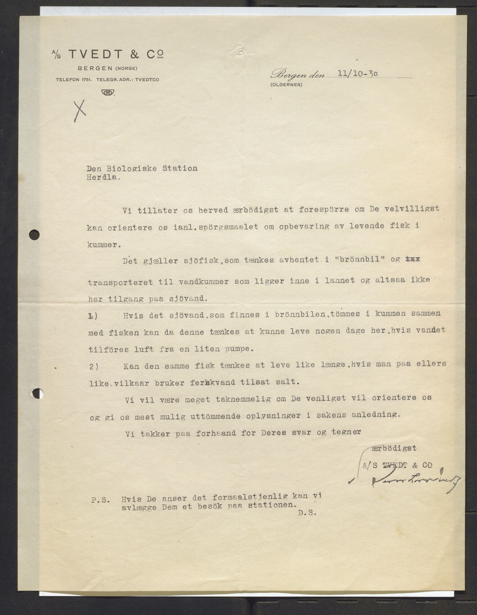 Bergens Museum, AV/SAB-A-17301/13/D/L0002: Korrespondanse , 1928-1940, s. 270