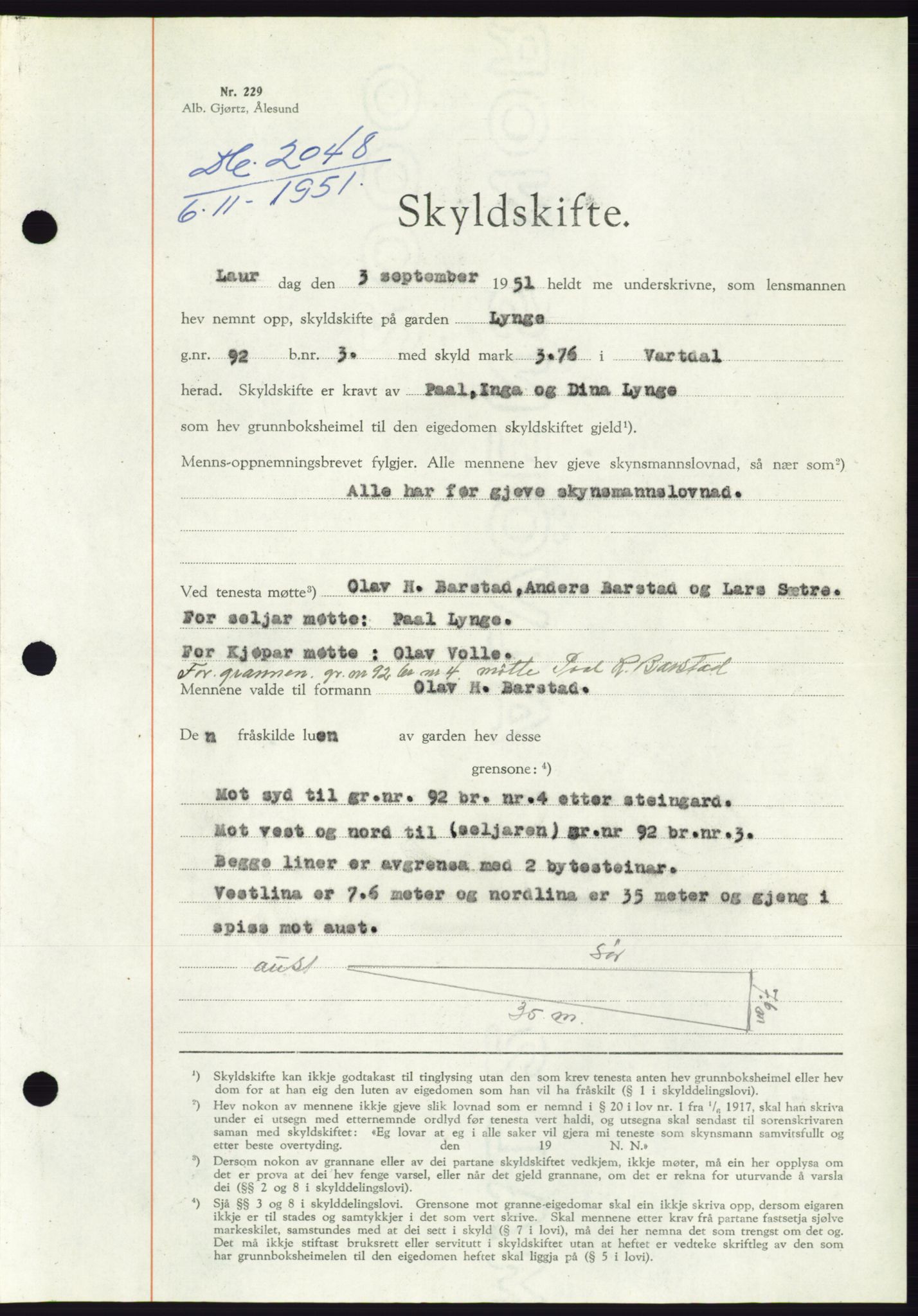 Søre Sunnmøre sorenskriveri, AV/SAT-A-4122/1/2/2C/L0090: Pantebok nr. 16A, 1951-1951, Dagboknr: 2048/1951