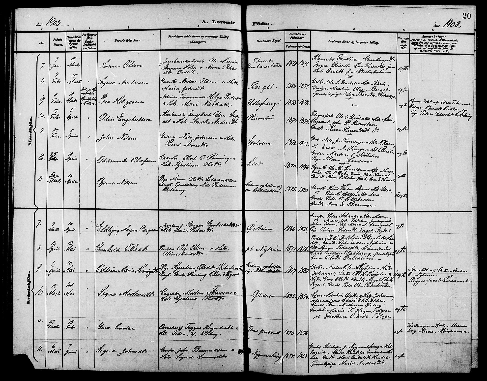 Tynset prestekontor, AV/SAH-PREST-058/H/Ha/Hab/L0009: Klokkerbok nr. 9, 1900-1914, s. 20