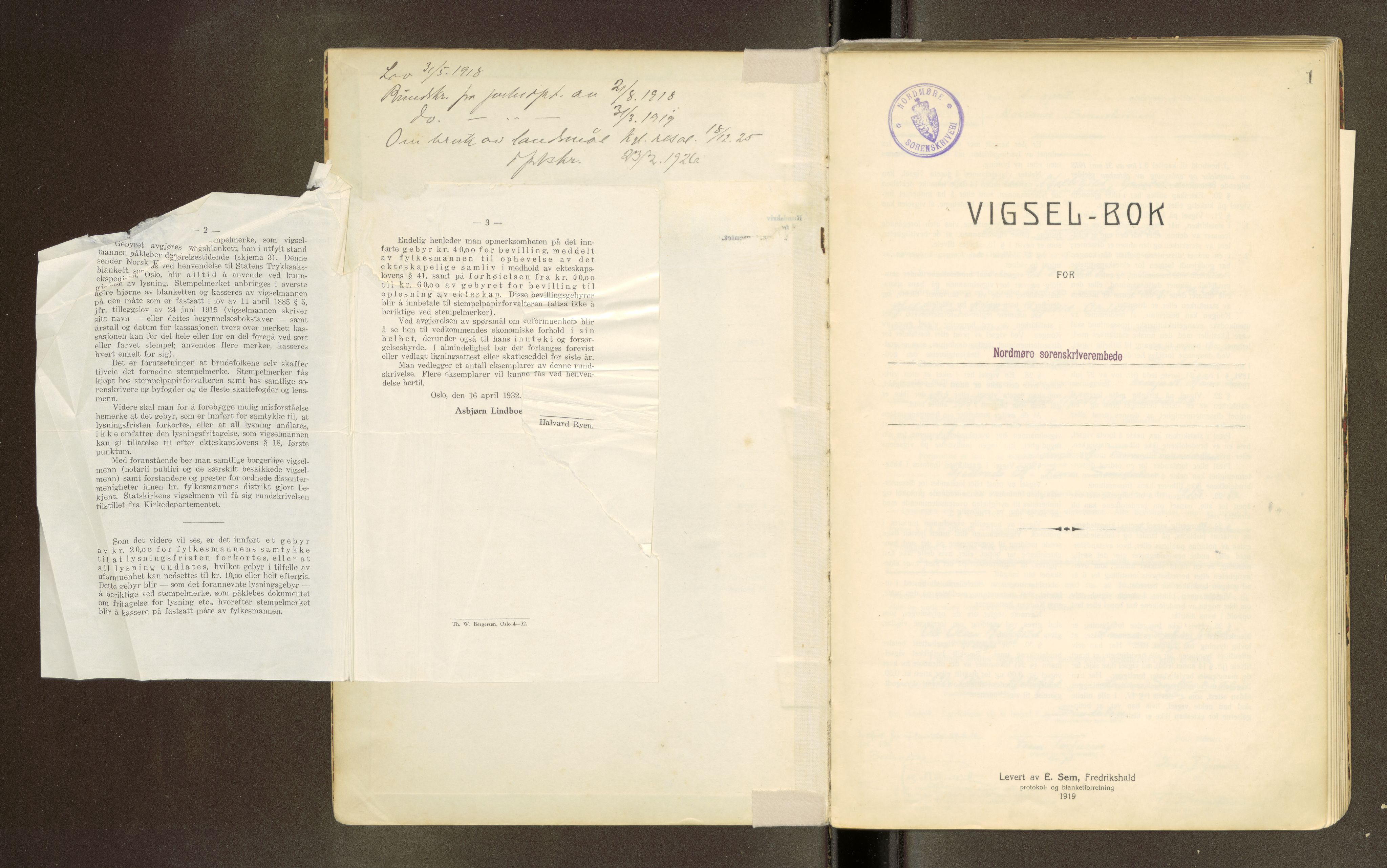 Nordmøre sorenskriveri, SAT/A-4132/1/6/6D/L0001: Vigselsbok, 1919-1942