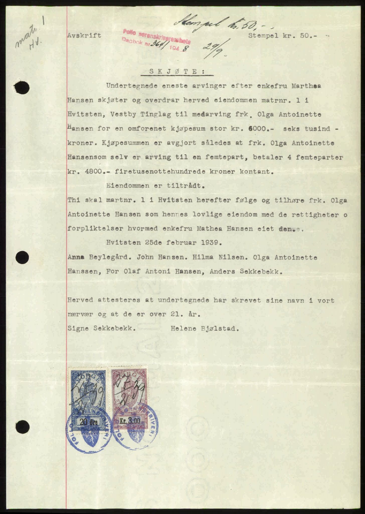 Follo sorenskriveri, SAO/A-10274/G/Ga/Gaa/L0085: Pantebok nr. I 85, 1948-1948, Dagboknr: 3641/1948