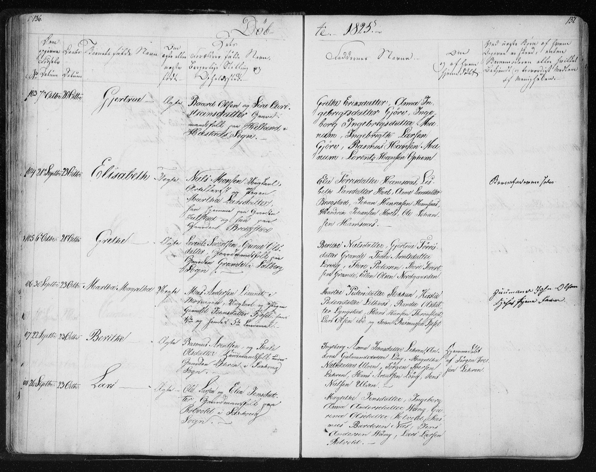 Ministerialprotokoller, klokkerbøker og fødselsregistre - Nord-Trøndelag, SAT/A-1458/730/L0276: Ministerialbok nr. 730A05, 1822-1830, s. 136-137