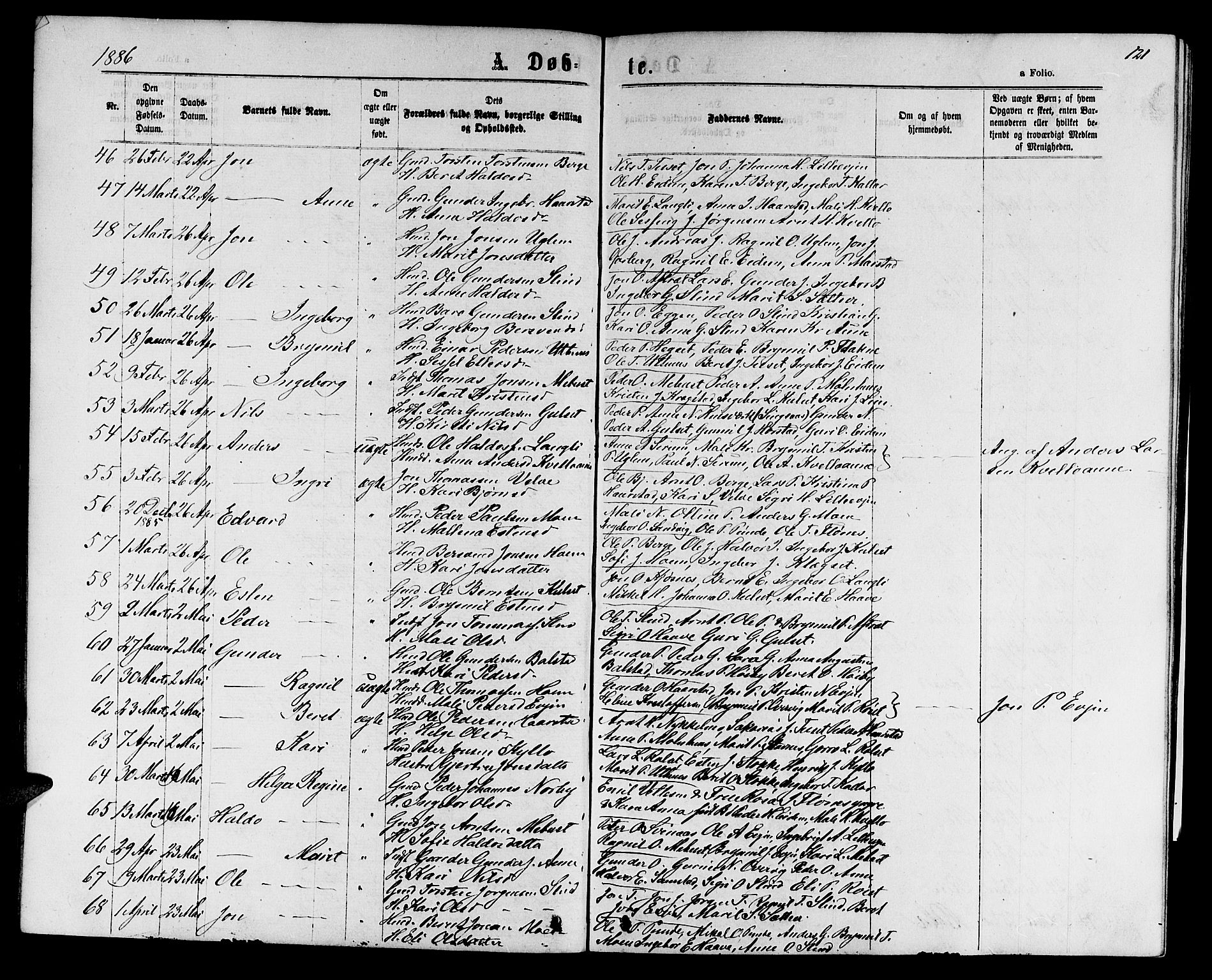 Ministerialprotokoller, klokkerbøker og fødselsregistre - Sør-Trøndelag, SAT/A-1456/695/L1156: Klokkerbok nr. 695C07, 1869-1888, s. 121