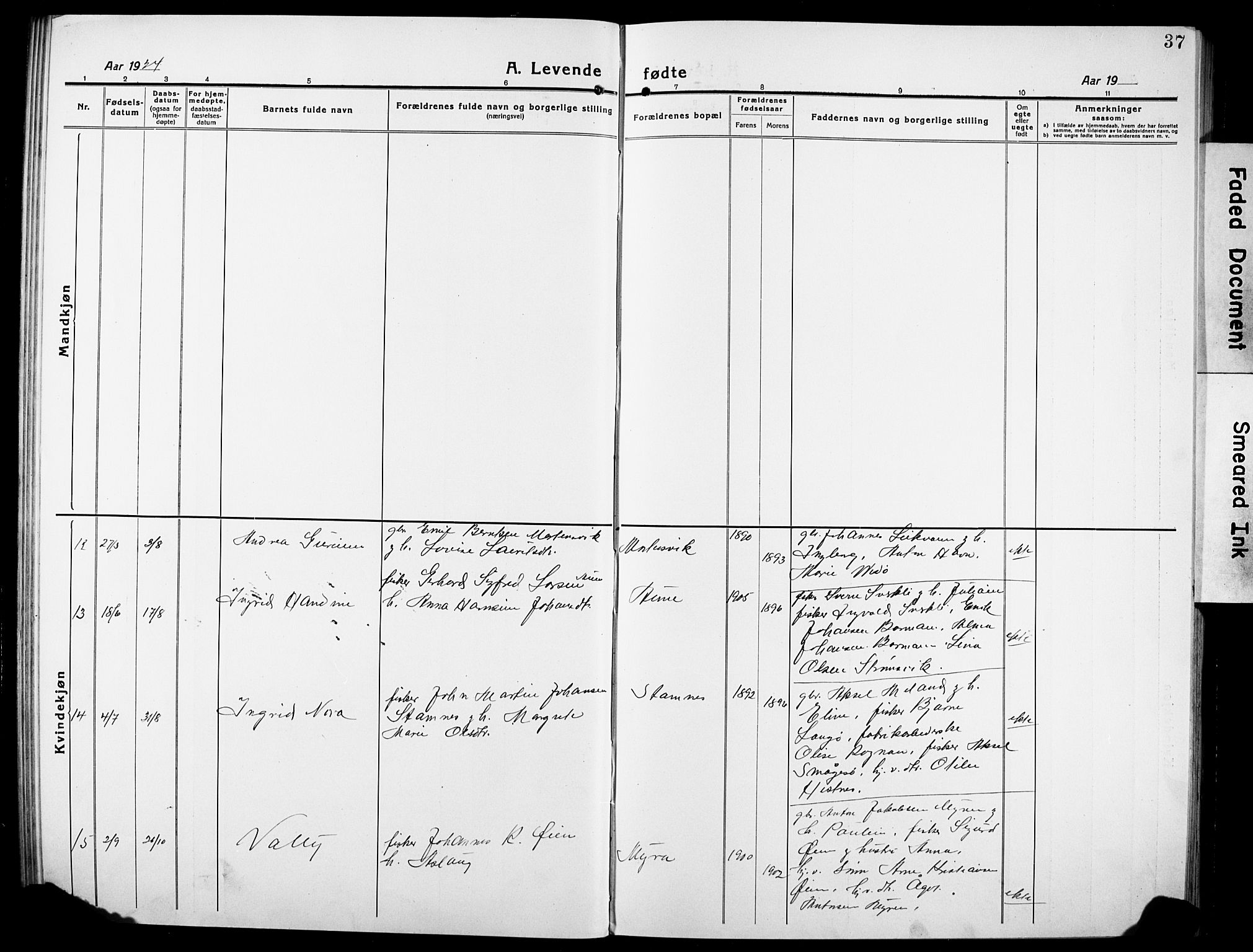 Ministerialprotokoller, klokkerbøker og fødselsregistre - Sør-Trøndelag, AV/SAT-A-1456/634/L0543: Klokkerbok nr. 634C05, 1917-1928, s. 37