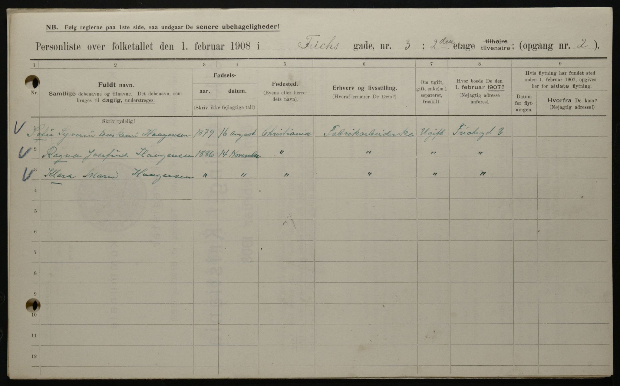 OBA, Kommunal folketelling 1.2.1908 for Kristiania kjøpstad, 1908, s. 24197