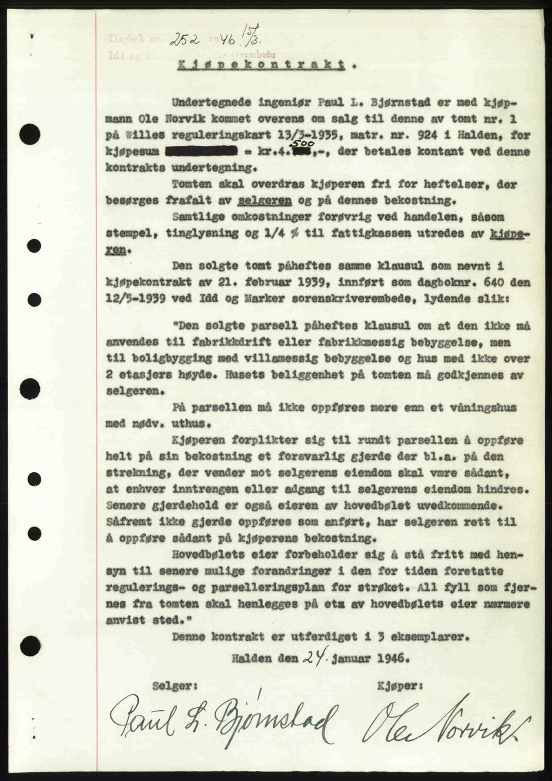 Idd og Marker sorenskriveri, SAO/A-10283/G/Gb/Gbb/L0008: Pantebok nr. A8, 1946-1946, Dagboknr: 252/1946