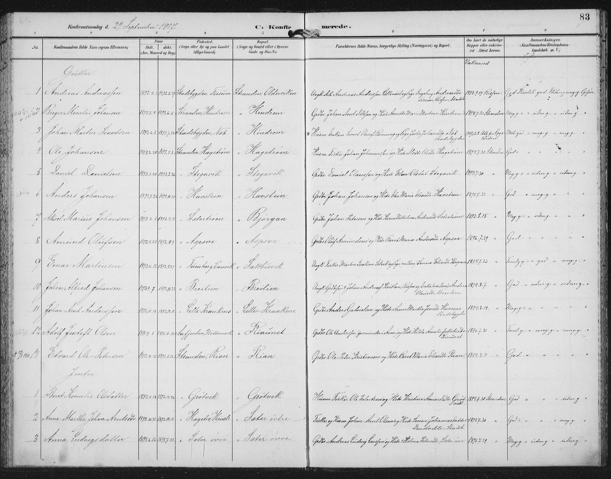 Ministerialprotokoller, klokkerbøker og fødselsregistre - Nord-Trøndelag, AV/SAT-A-1458/702/L0024: Ministerialbok nr. 702A02, 1898-1914, s. 83