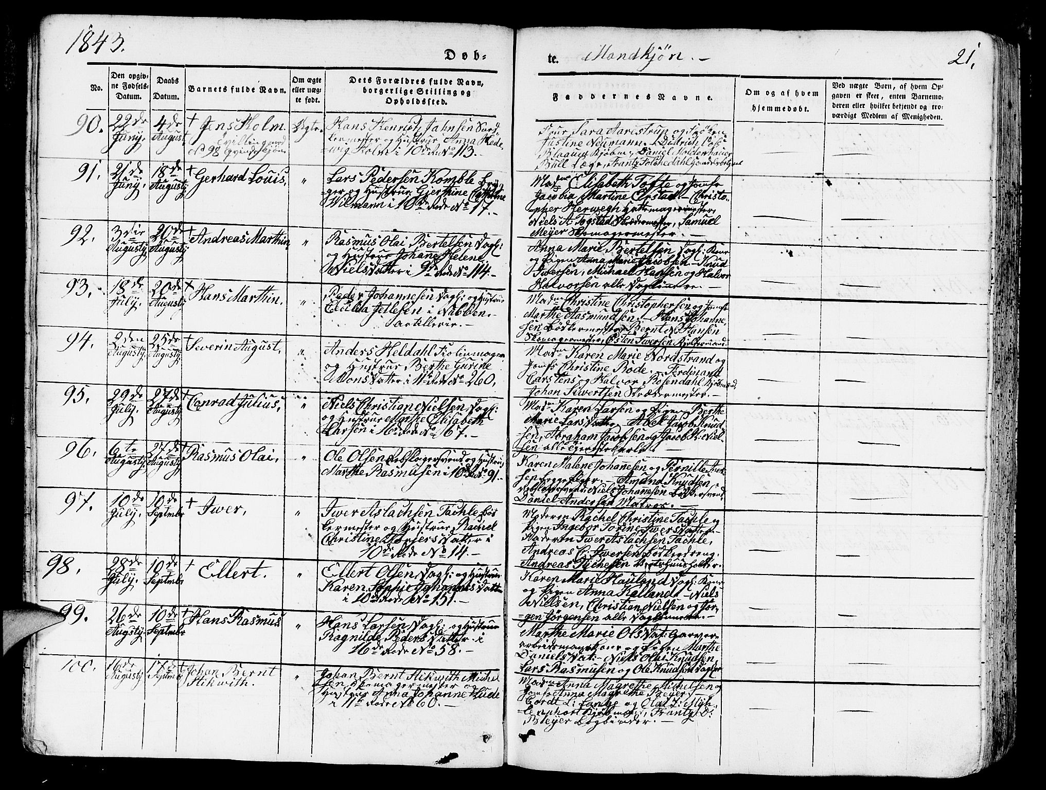 Domkirken sokneprestembete, AV/SAB-A-74801/H/Hab/L0009: Klokkerbok nr. B 2, 1842-1849, s. 21